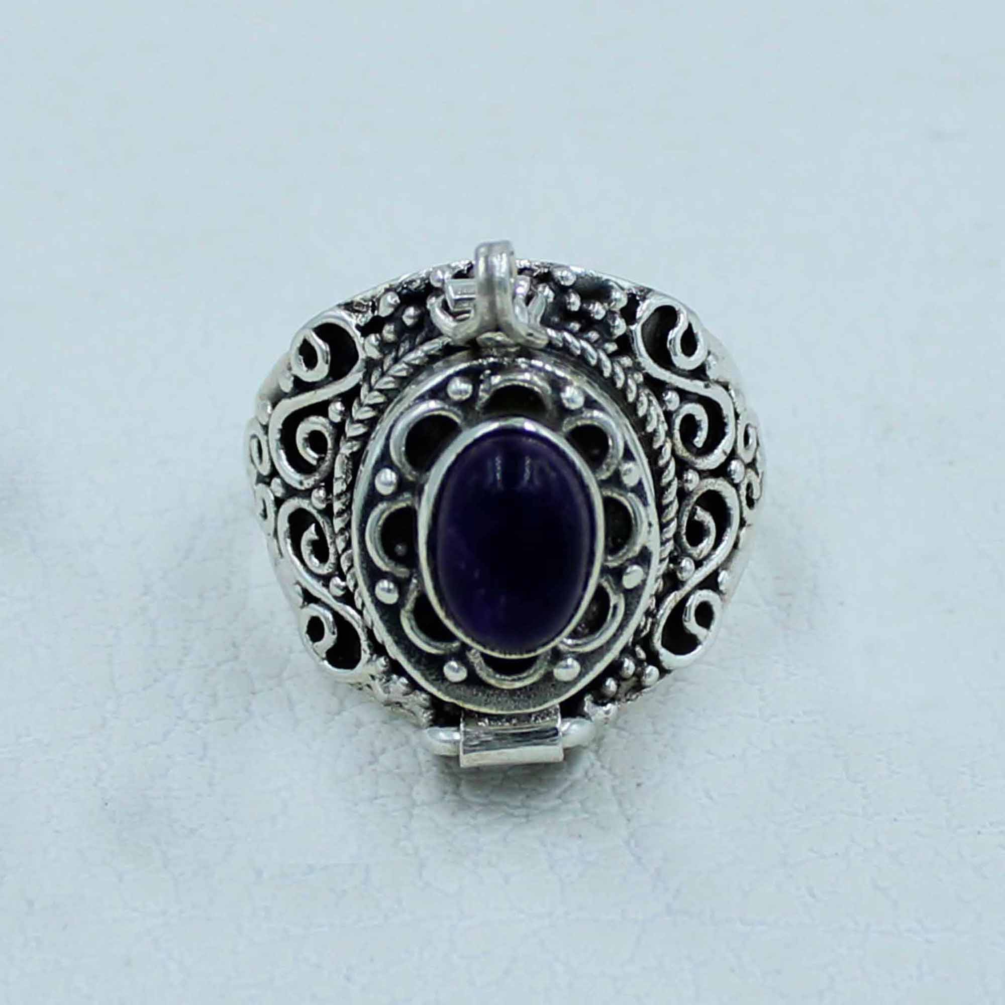 Amethyst Cabochon 925 Silver Poison Ring