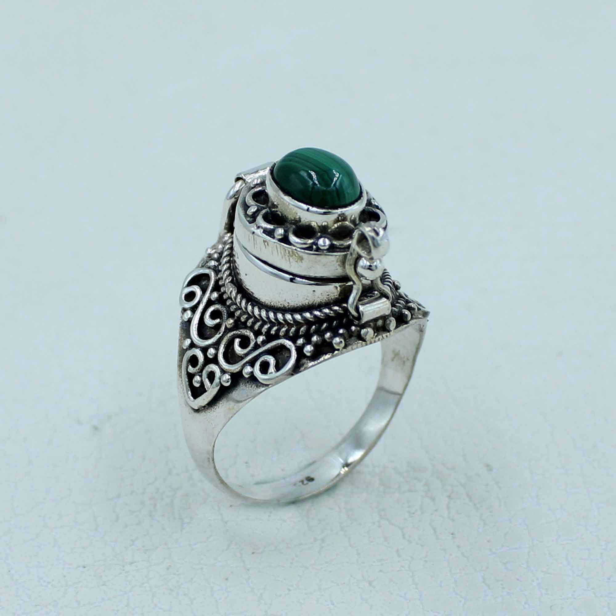 Malachite Sterling Silver Poison Ring