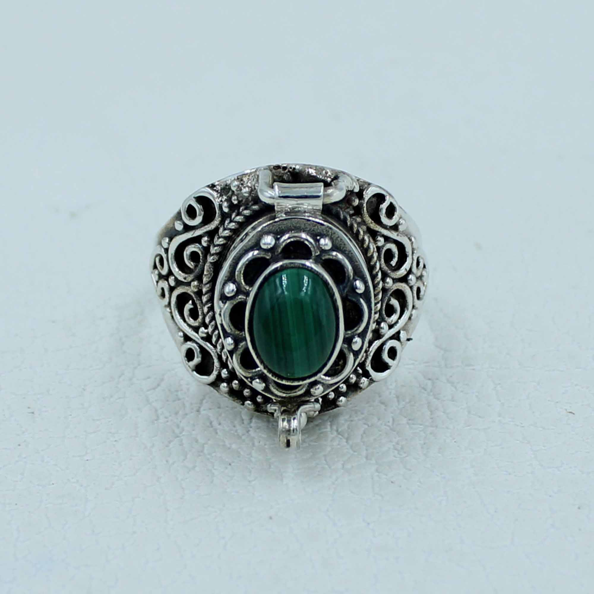 Malachite Sterling Silver Poison Ring