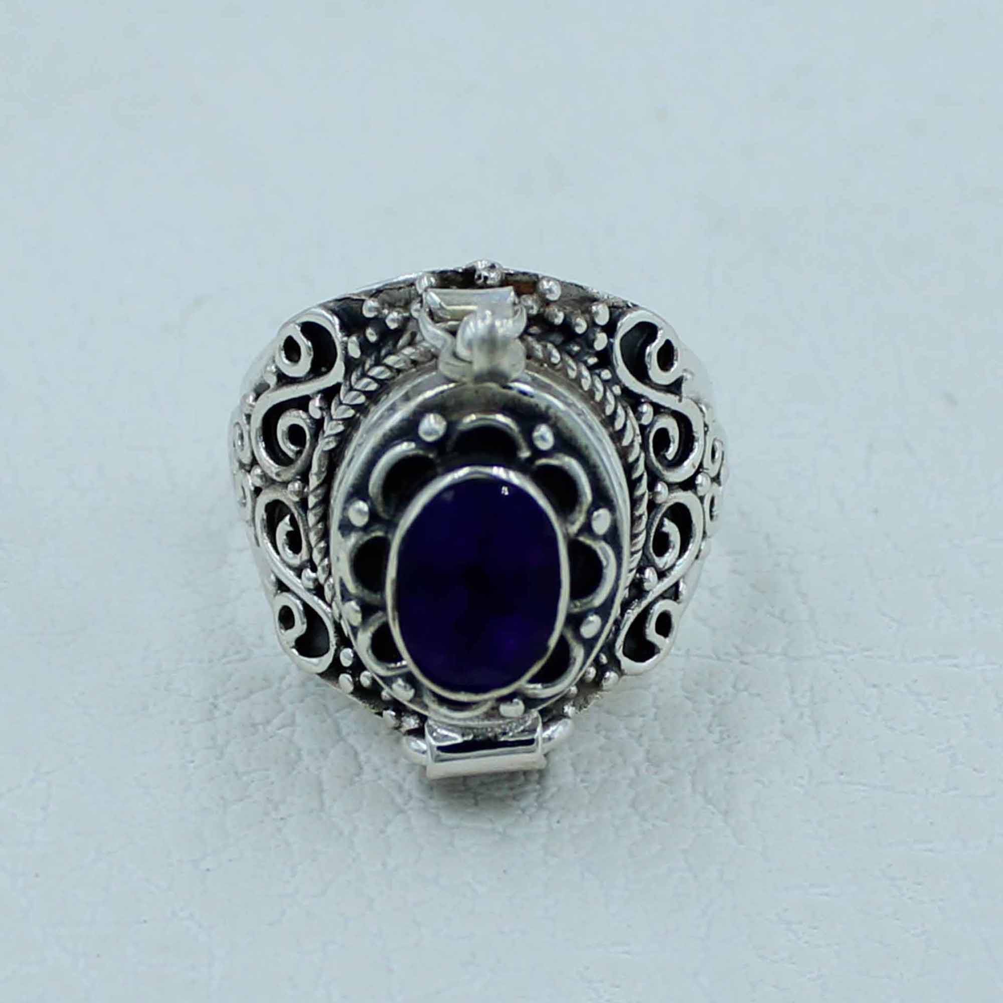 Purple Amethyst Silver Poison Ring