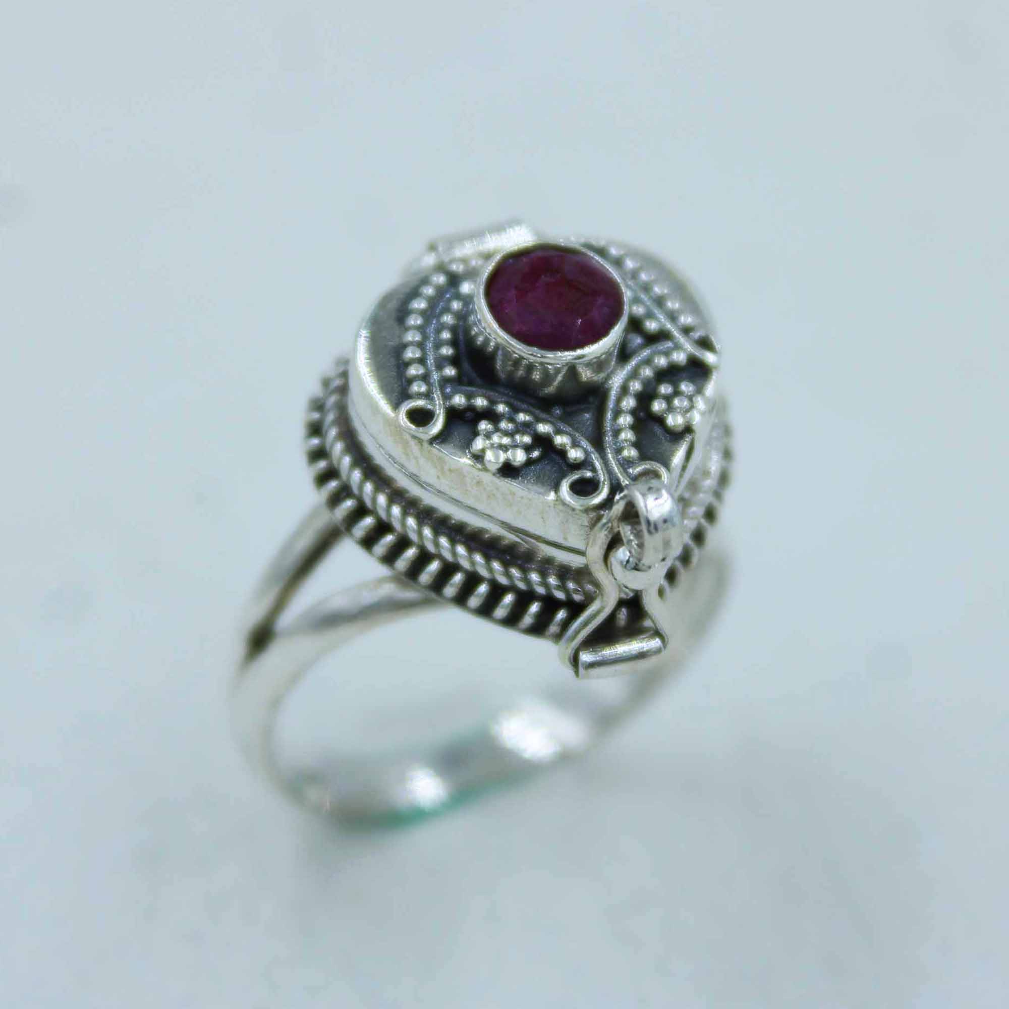 Ruby Gemstone Poison Ring - 925 Silver Jewelry