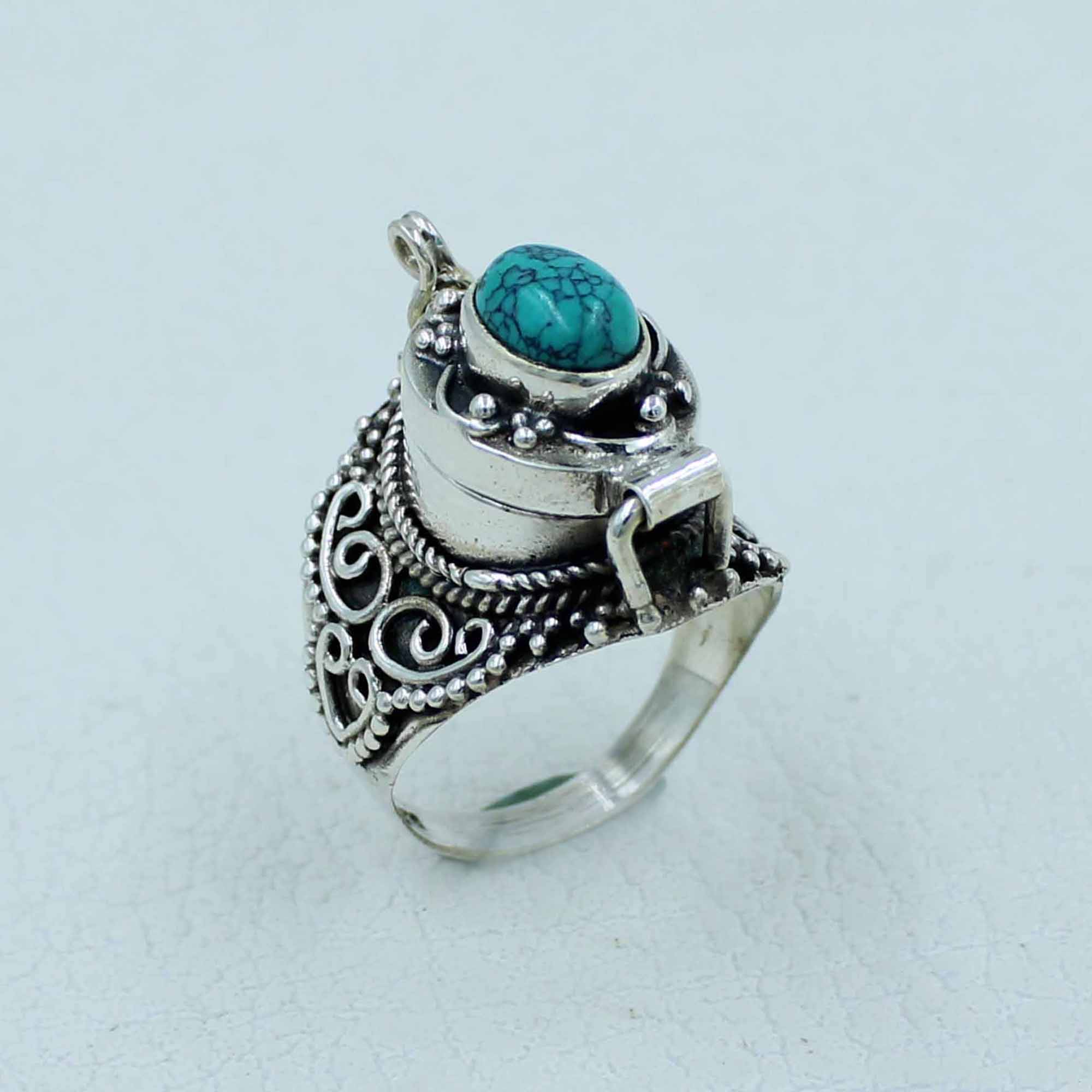 Turquoise Sterling Silver Poison Box Ring