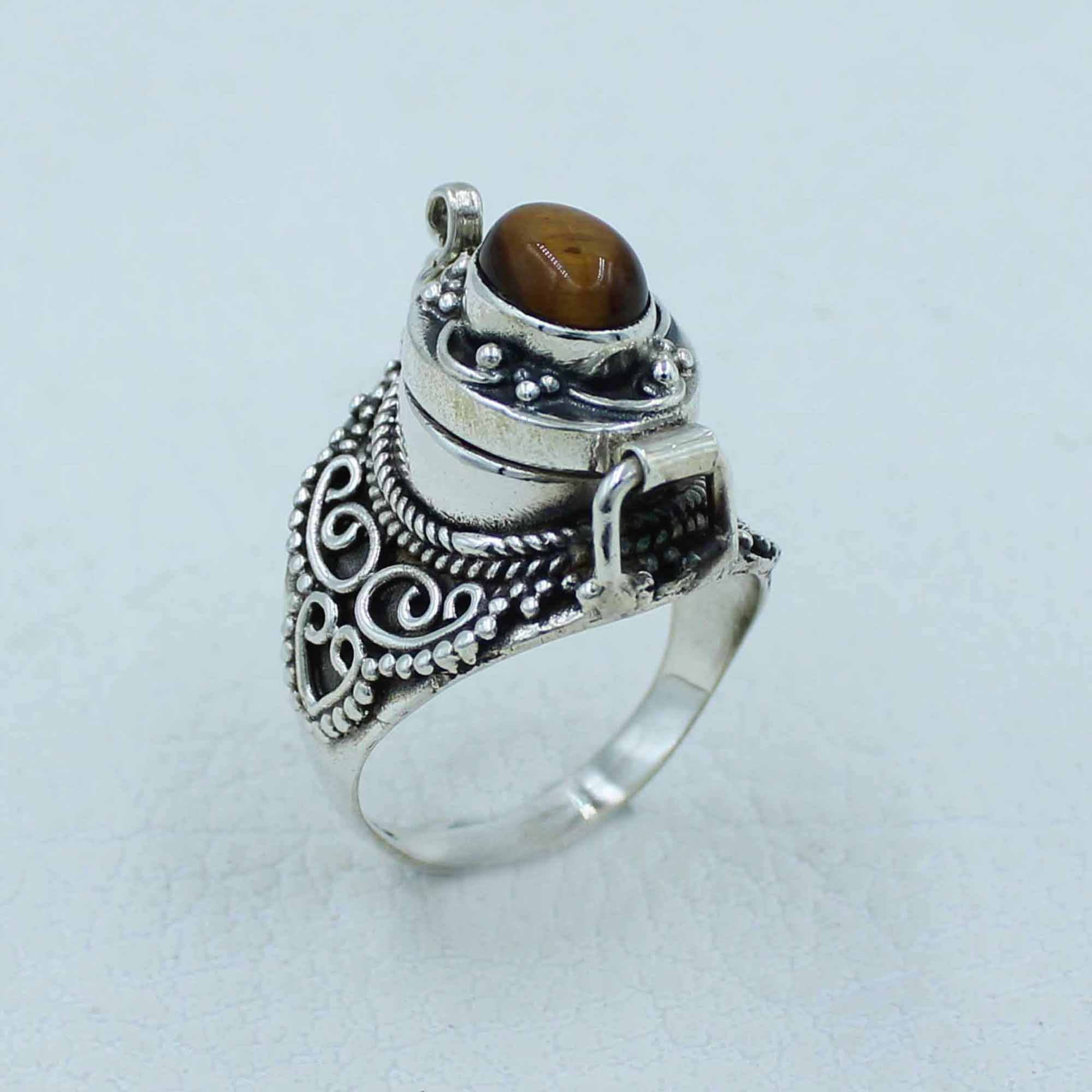 925 Silver Tiger Eye Ring - Poison Box Jewelry