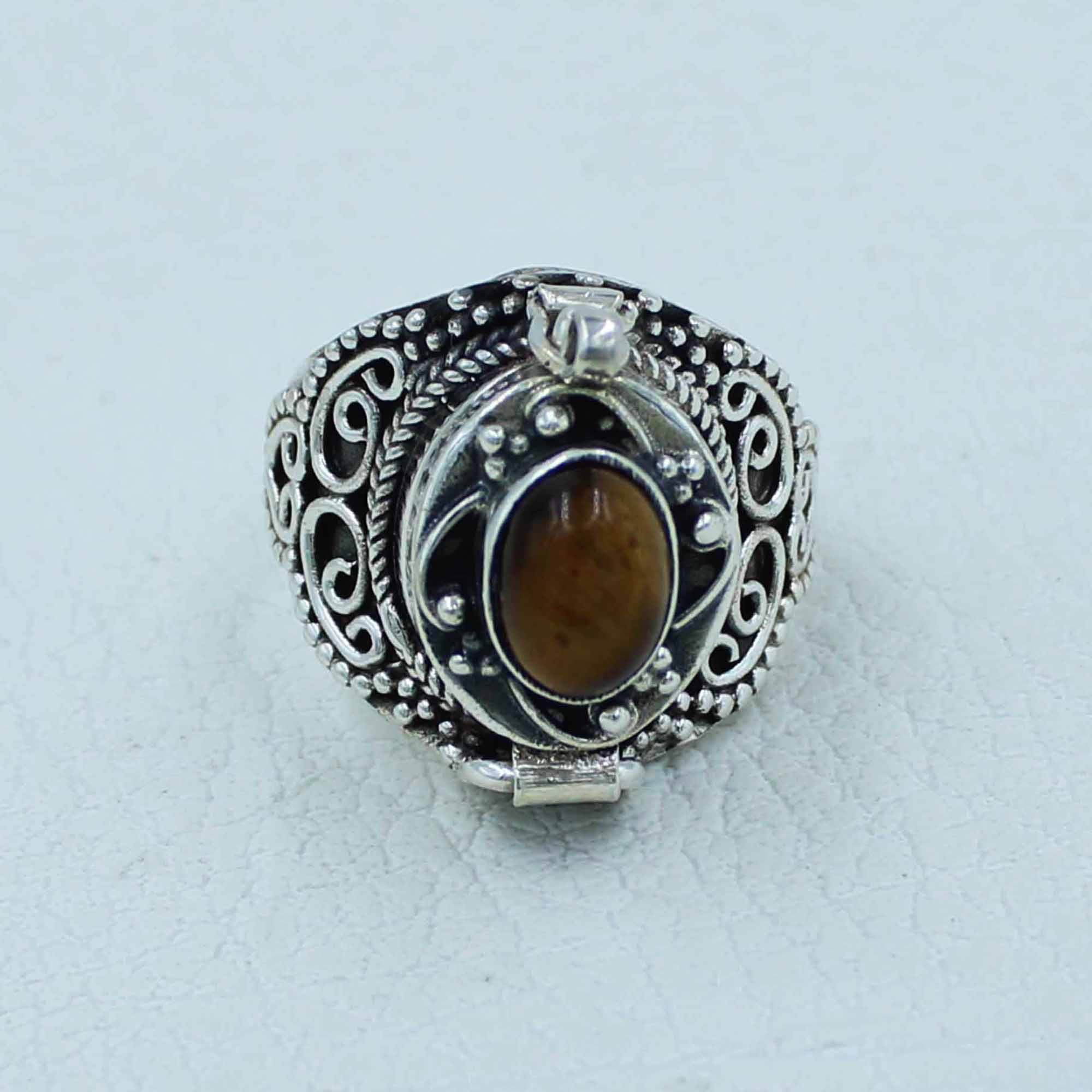 925 Silver Tiger Eye Ring - Poison Box Jewelry