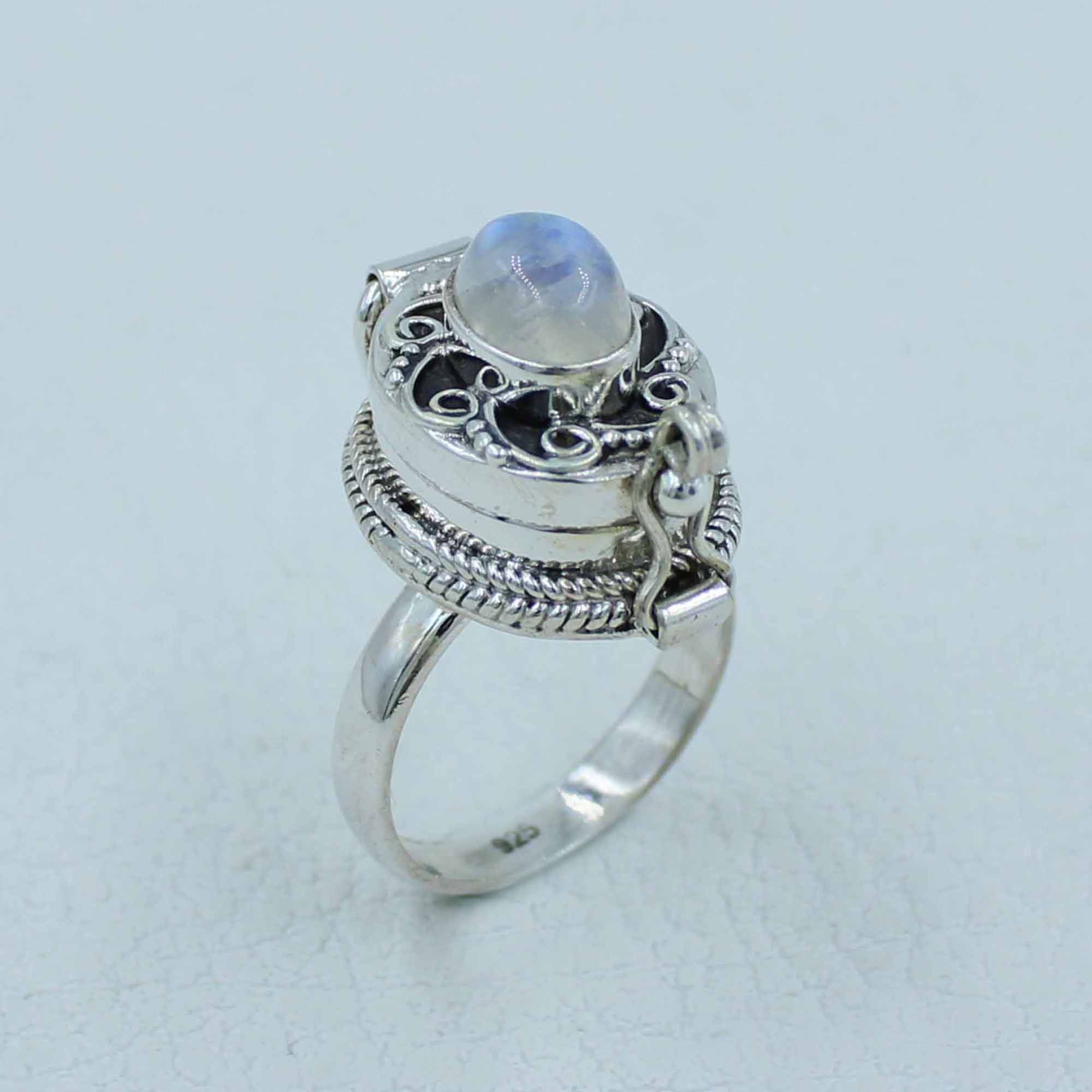 Moonstone 925 Silver Poison Box Ring