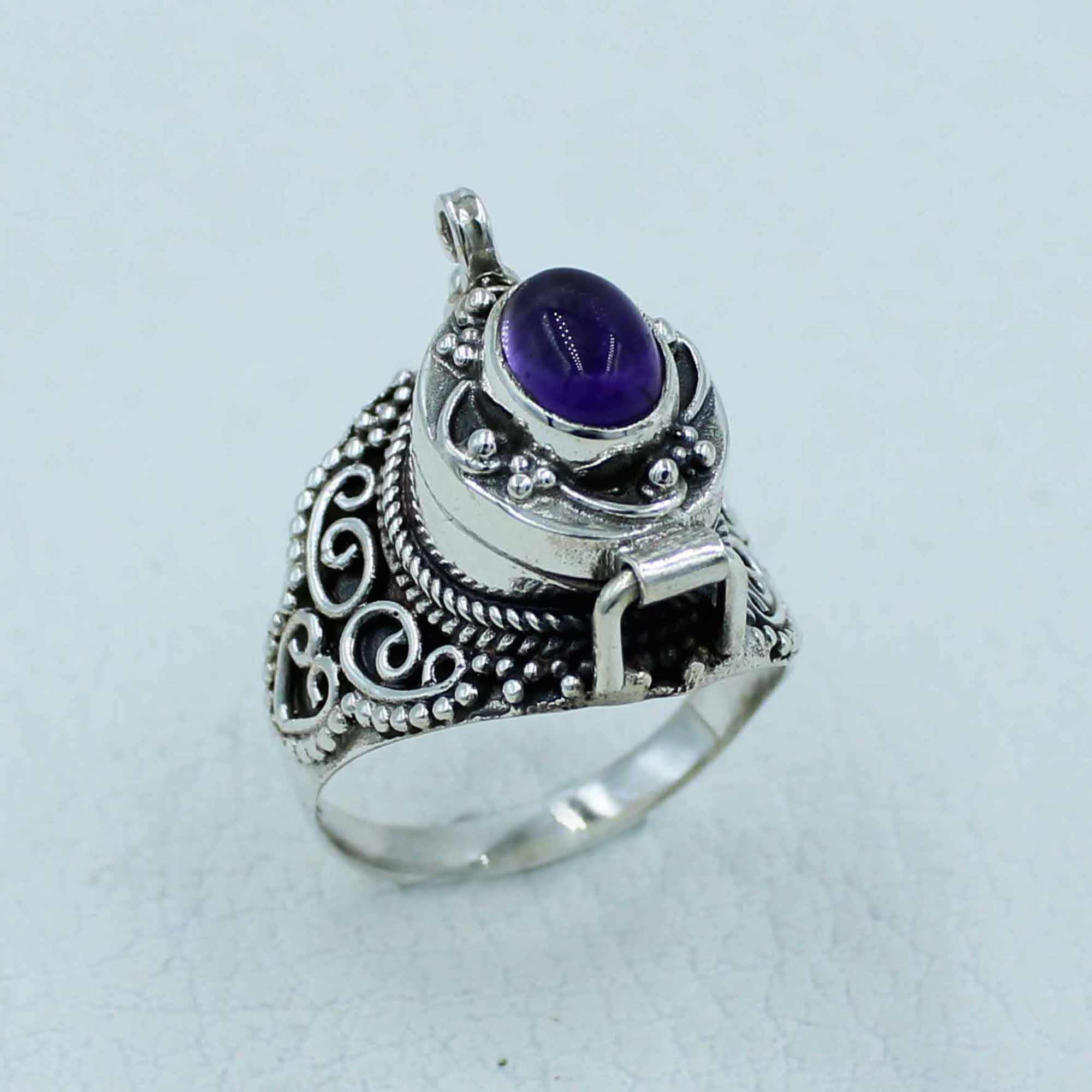 Amethyst Solid Sterling Silver Poison Ring