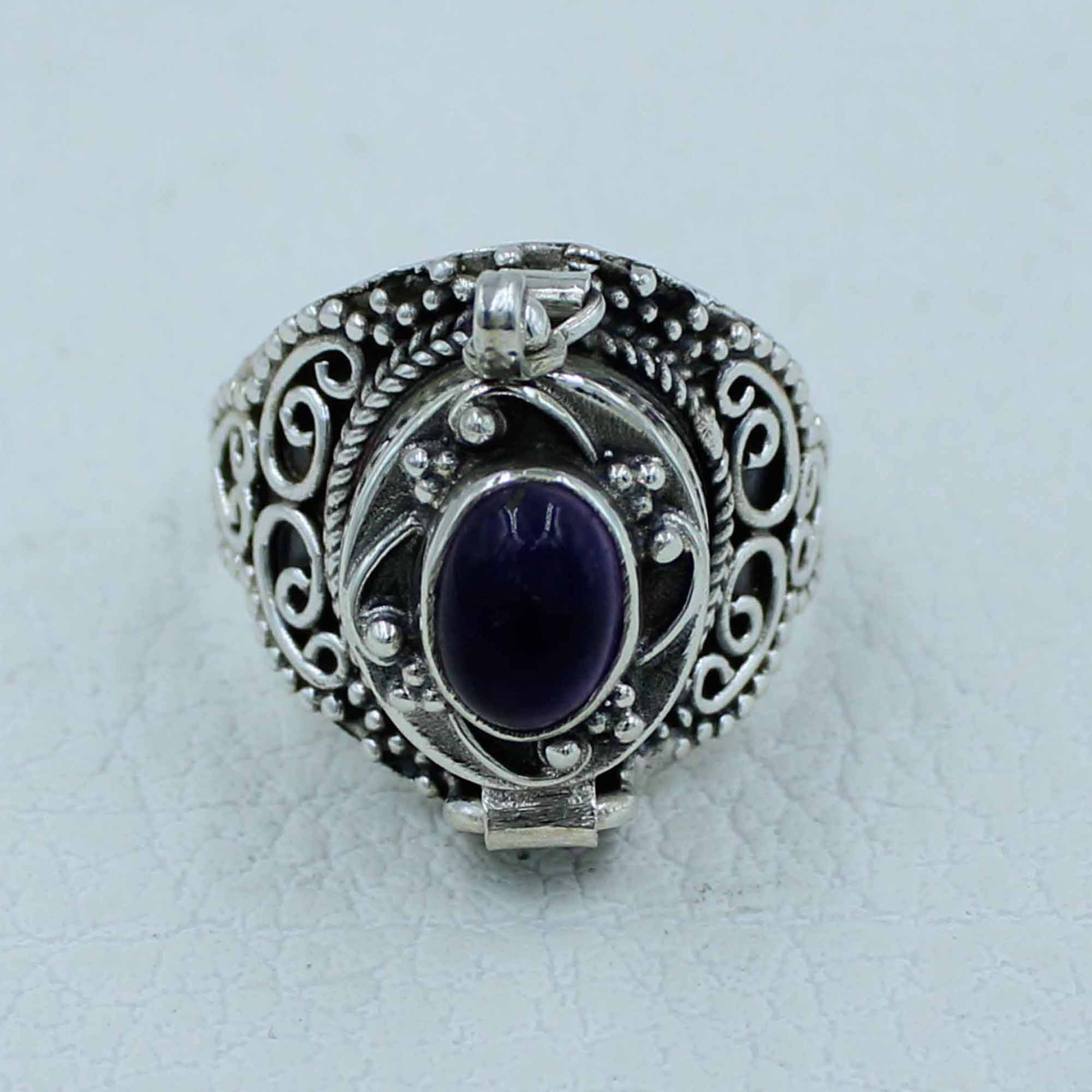 Amethyst Solid Sterling Silver Poison Ring