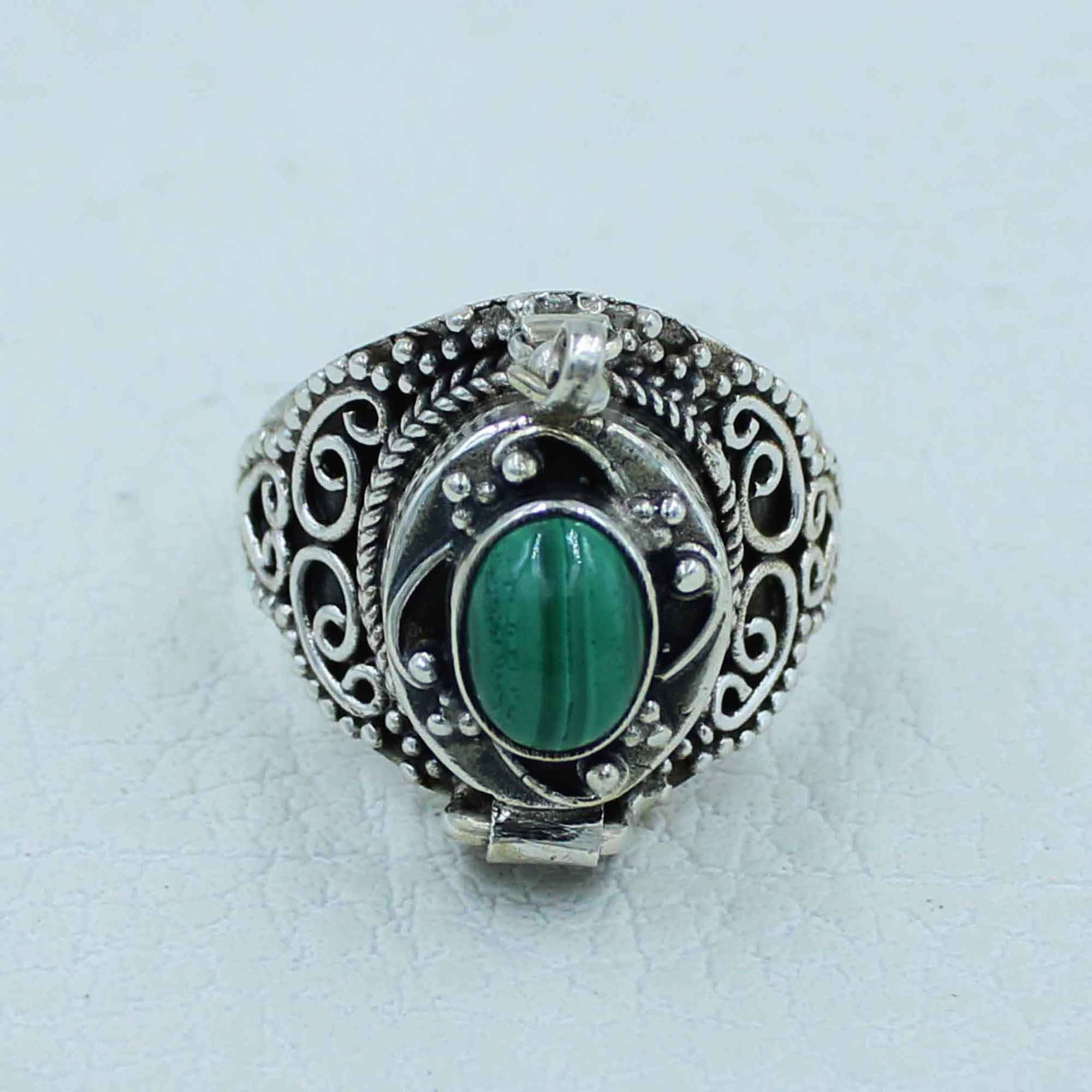 Malachite Solid Silver Poison Ring