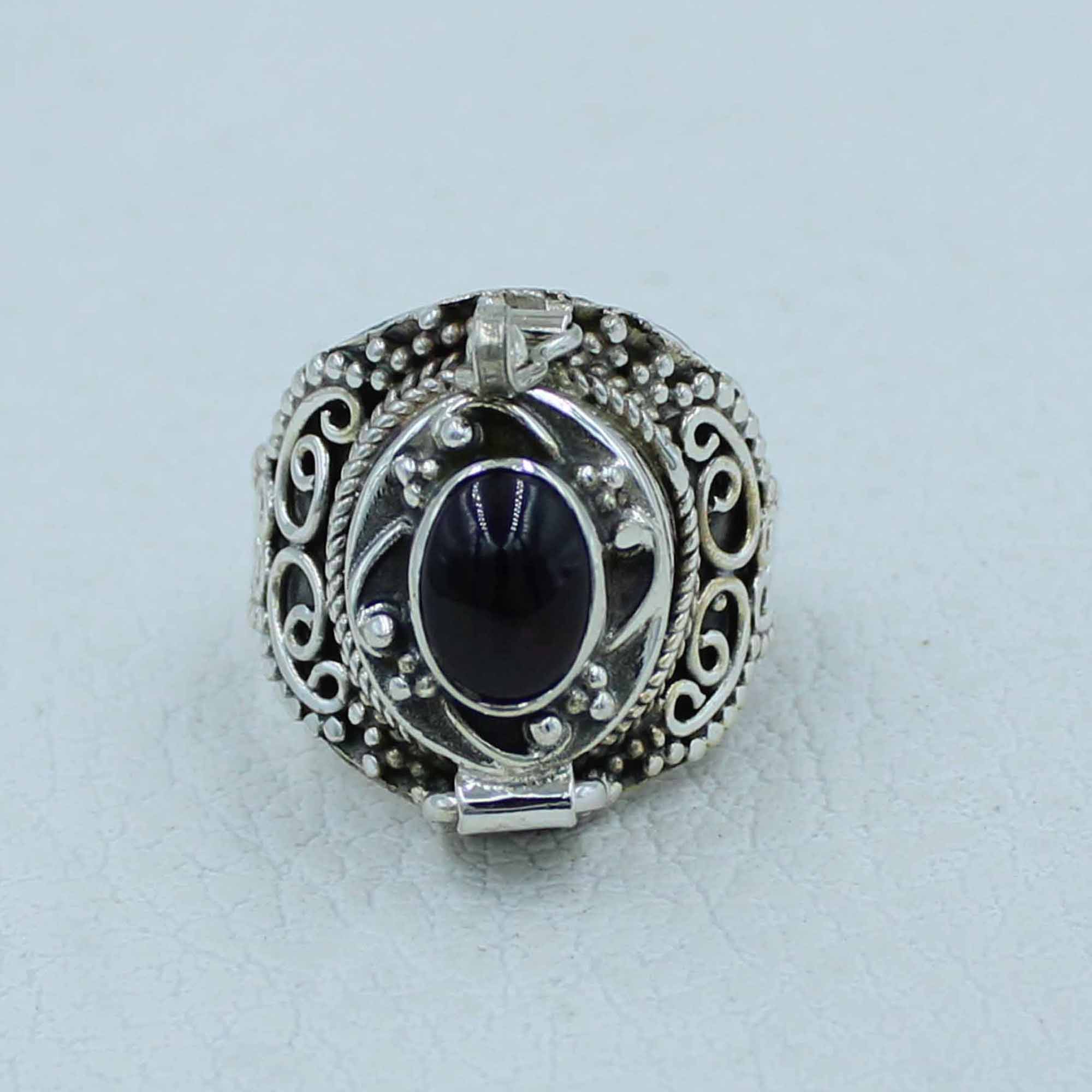 Garnet Cab Sterling Silver Box Ring