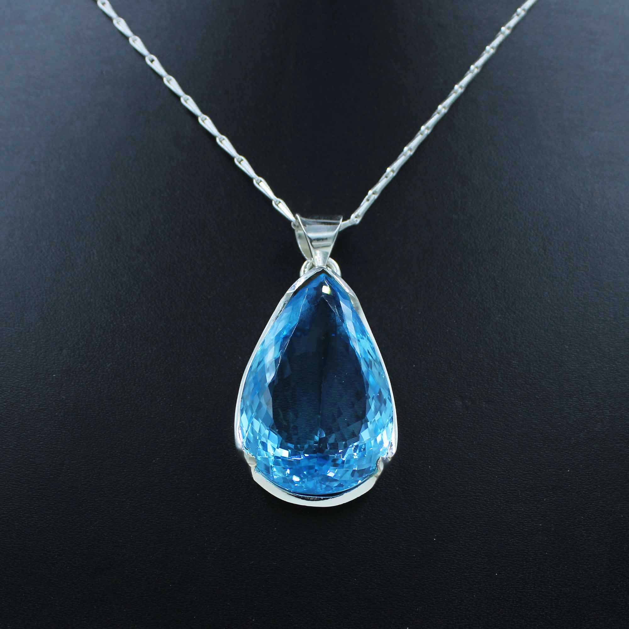 Swiss Blue Topaz & Sterling Silver Pendant - December Birthstone