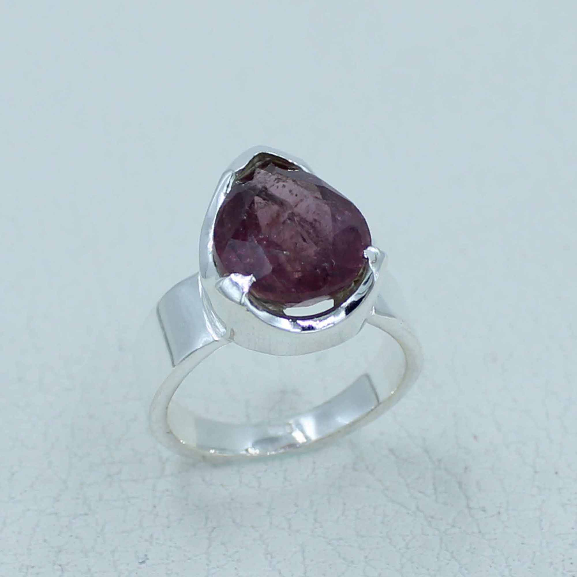 Pink Tourmaline - Big Pink Tourmaline Silver Ring