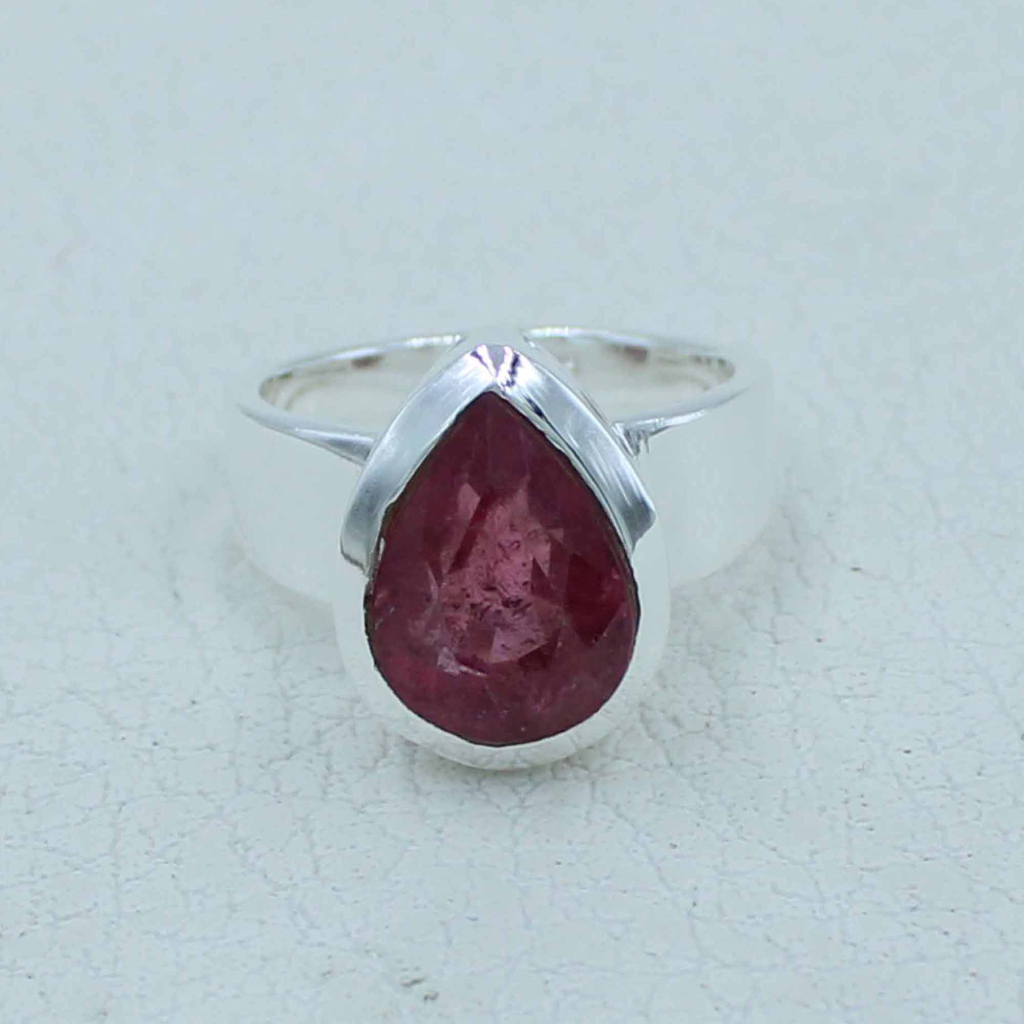 Big Pink Tourmaline Ring 925 Silver Jewelry Size 8