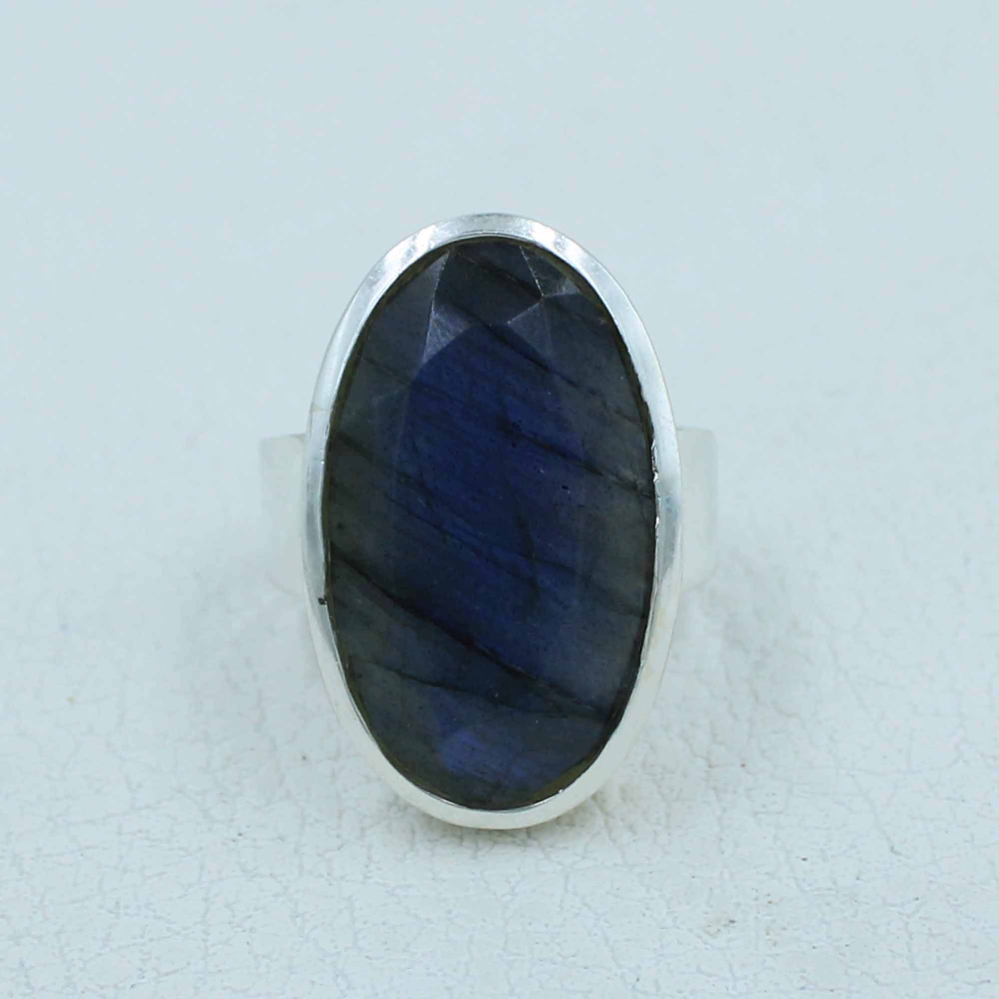 Blue Fire Flash Labradorite Ring - Mens Ring