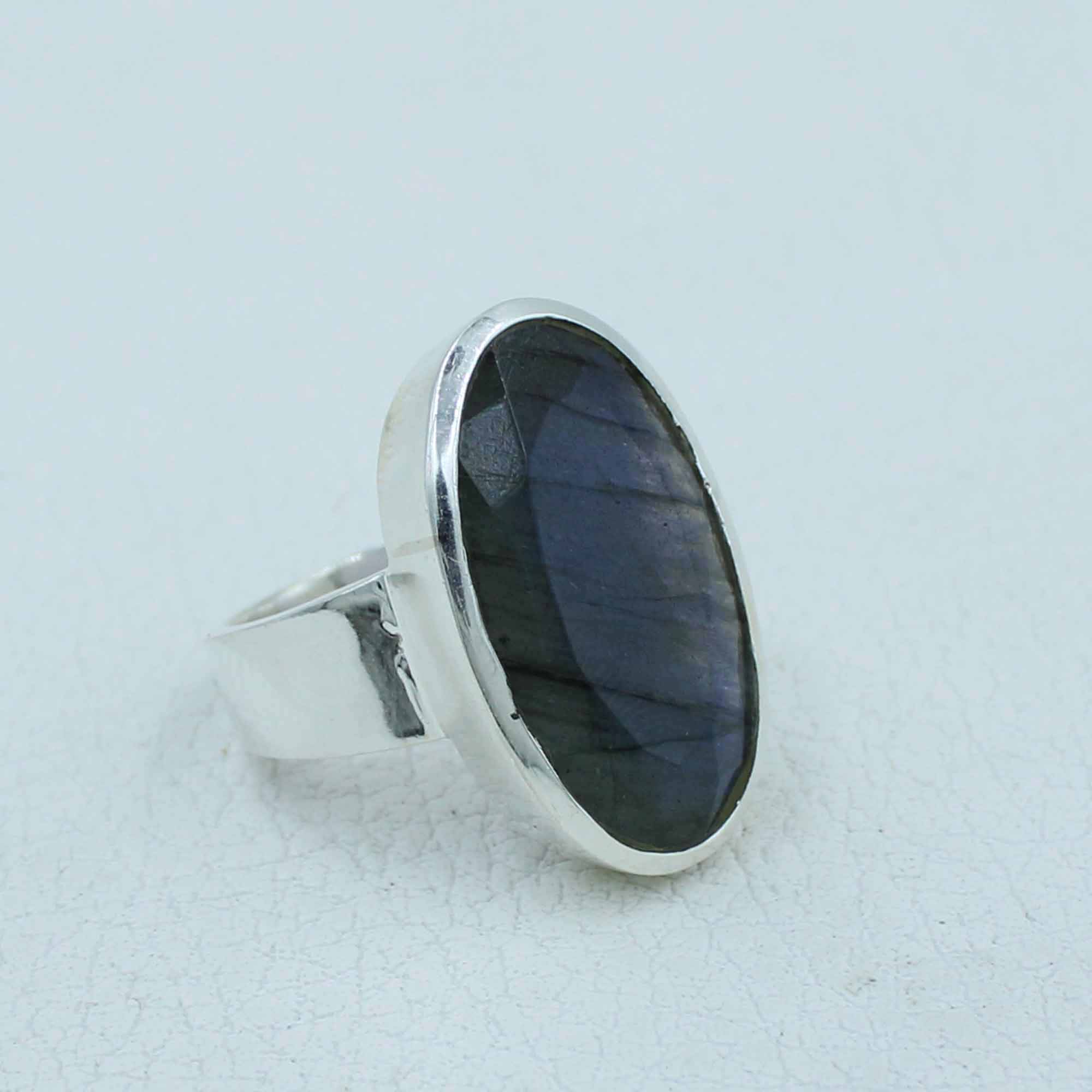 Blue Fire Flash Labradorite Ring - Mens Ring