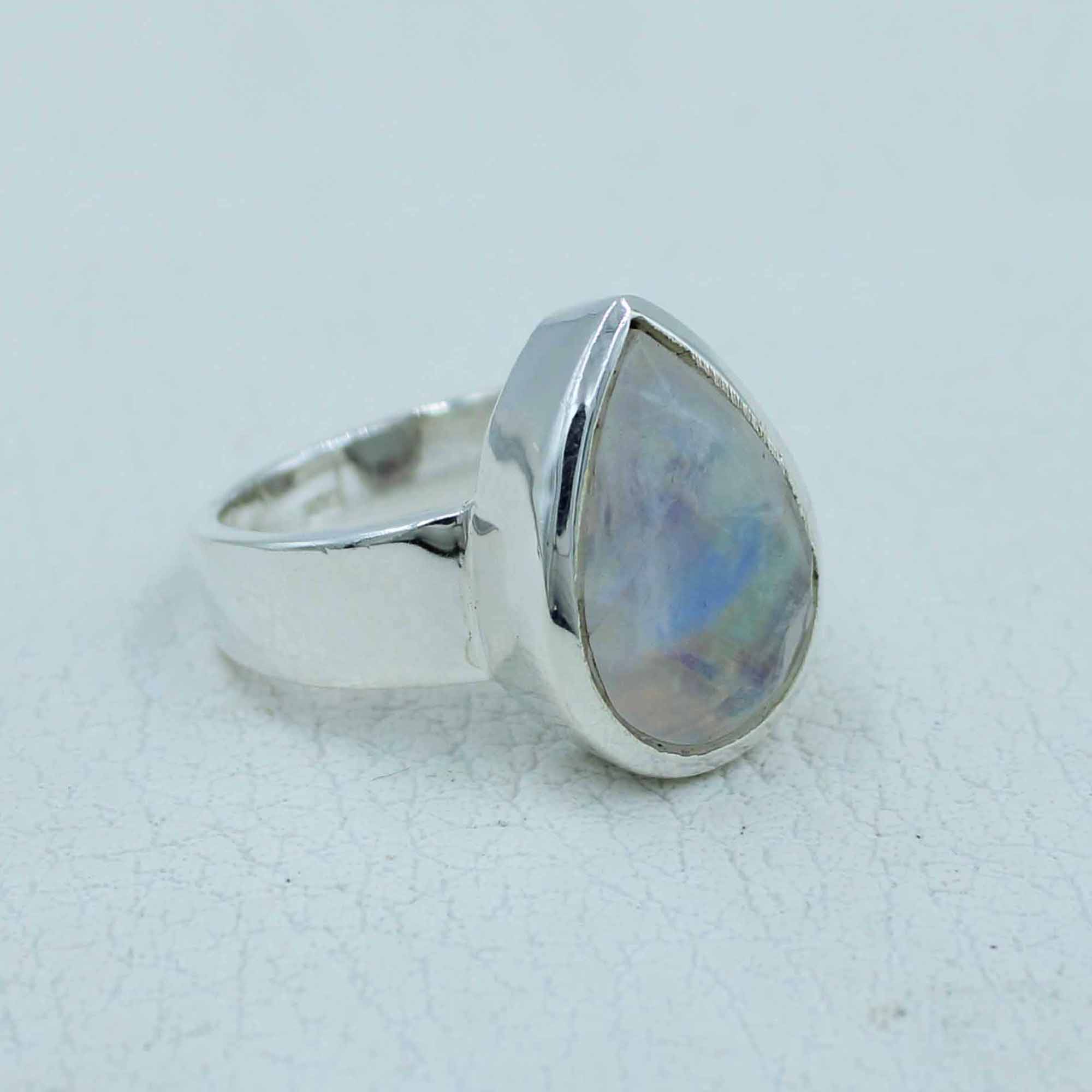 Faceted Moonstone Sterling Silver Ring Size 8