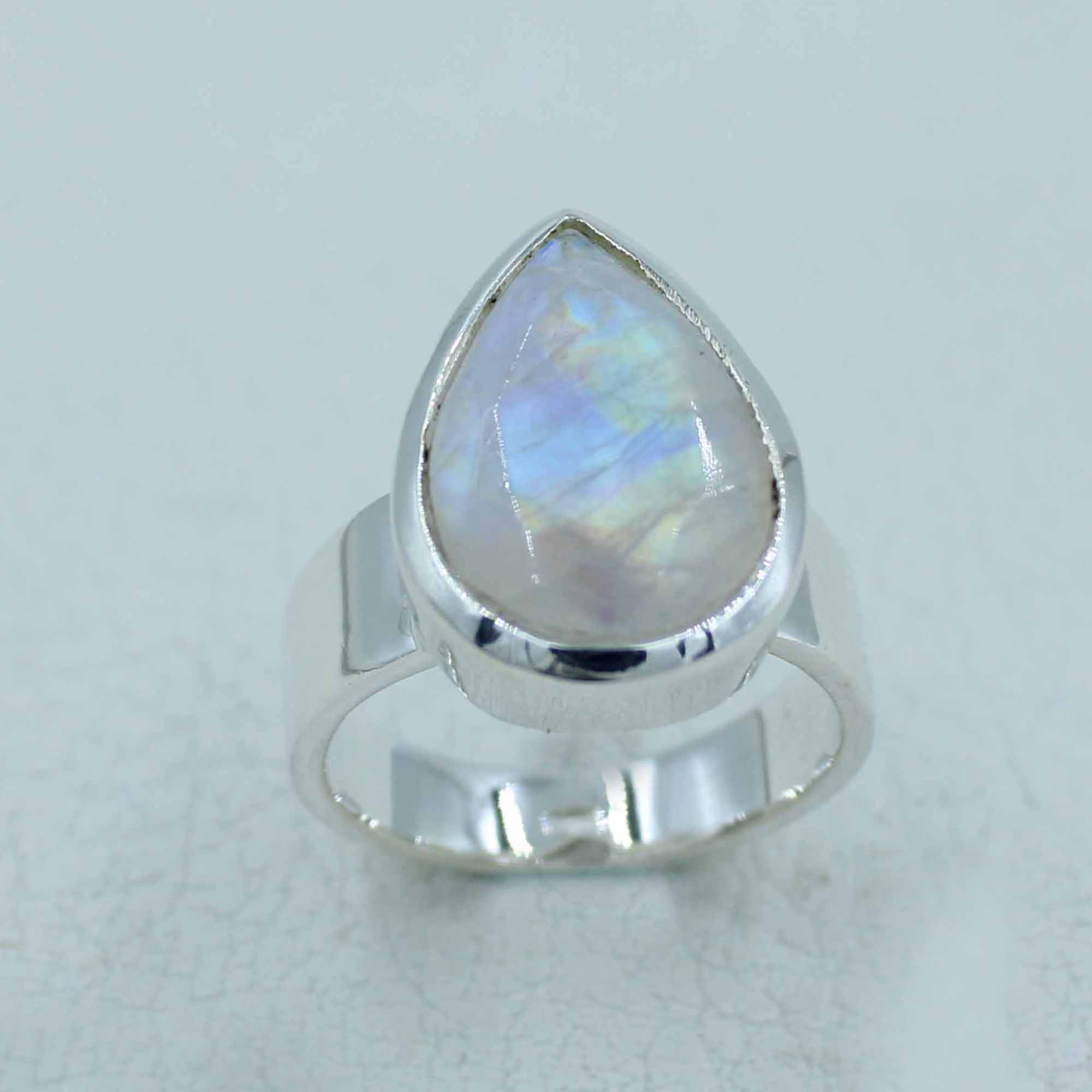 Faceted Moonstone Sterling Silver Ring Size 8