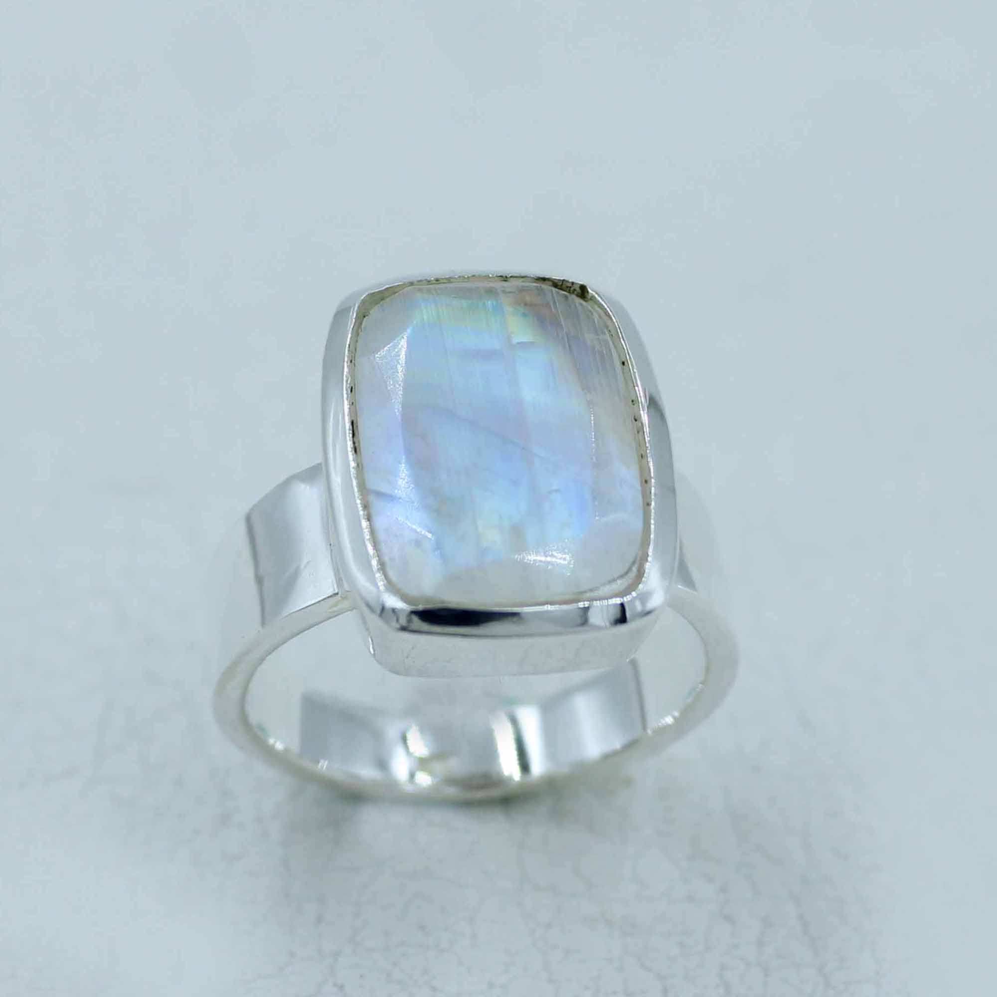 Gorgeous Faceted Rainbow Moonstone Silver Ring