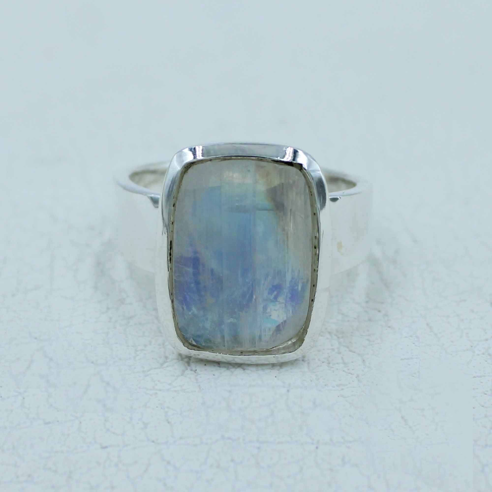 Gorgeous Faceted Rainbow Moonstone Silver Ring