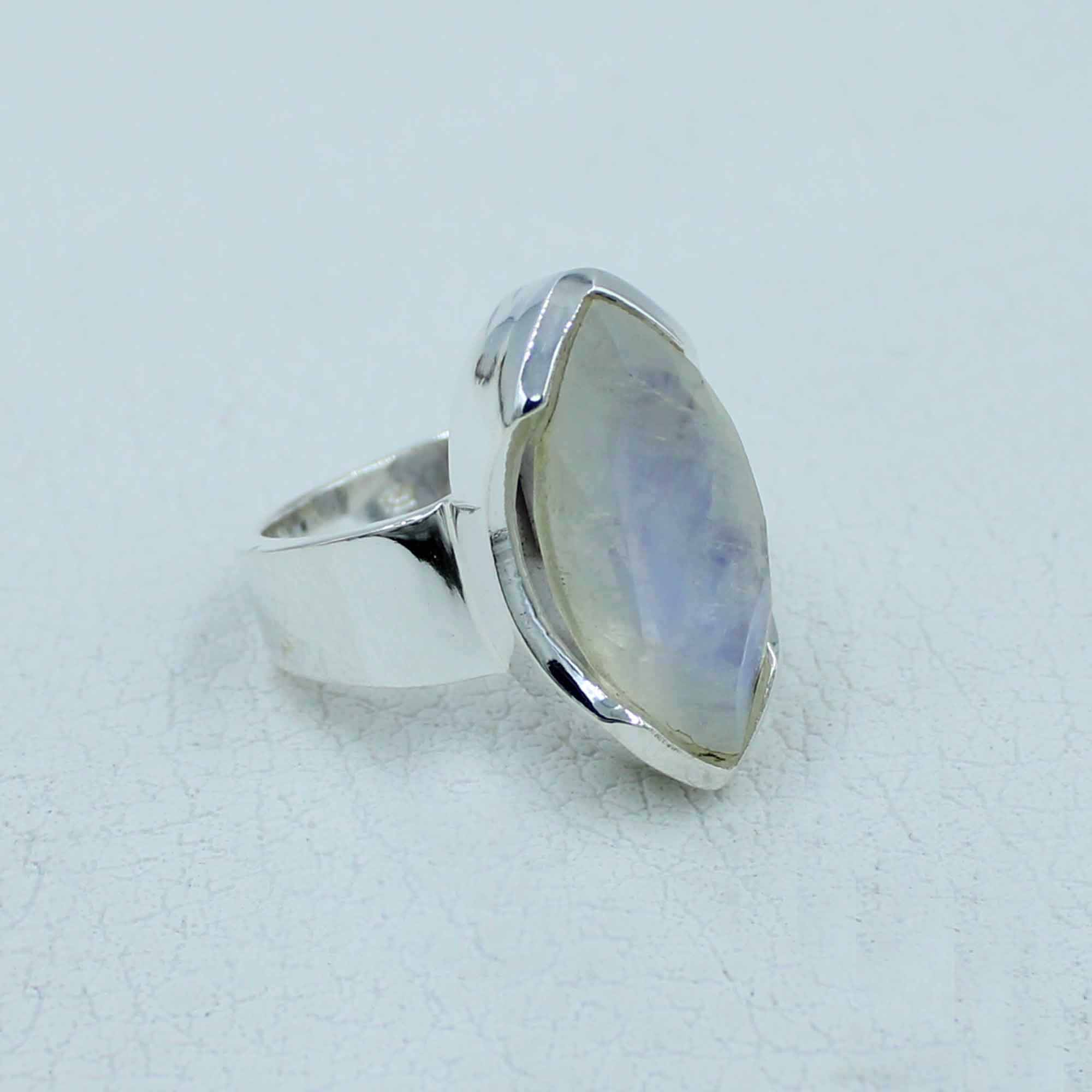 Rainbow Moonstone Sterling Silver Ring - Size 9