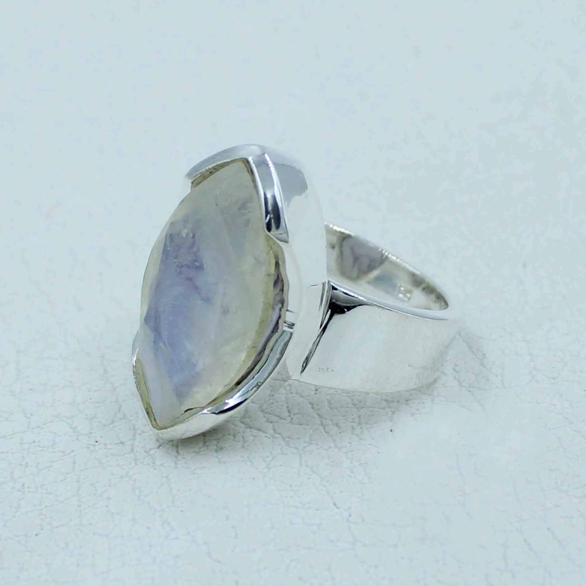 Rainbow Moonstone Sterling Silver Ring - Size 9