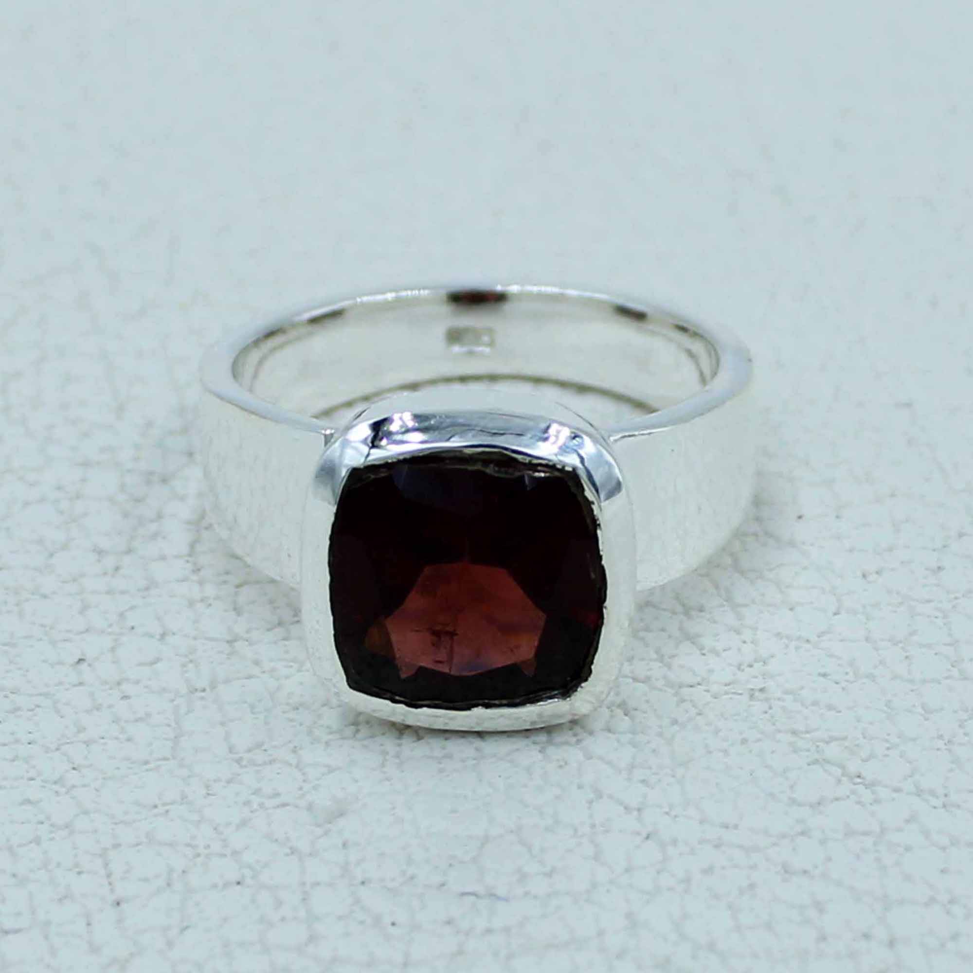 Garnet Cut Stone Sterling Silver Ring - Mens Ring