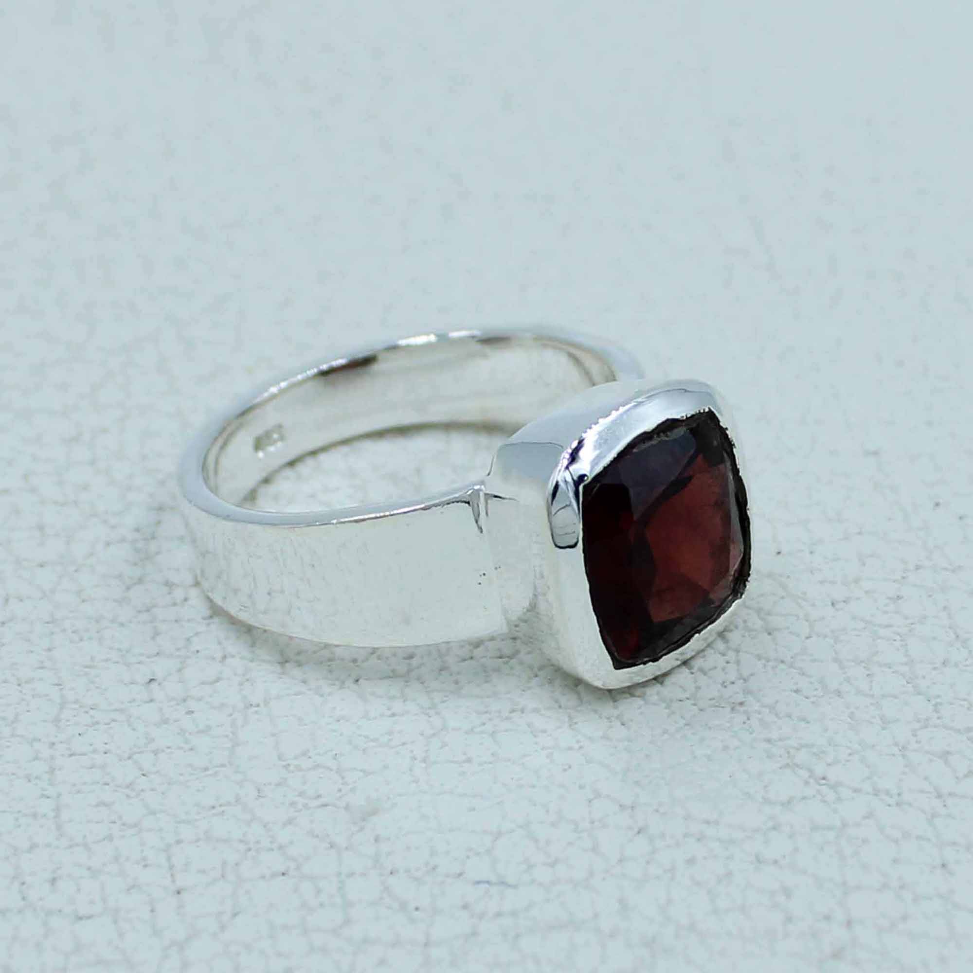 Garnet Cut Stone Sterling Silver Ring - Mens Ring