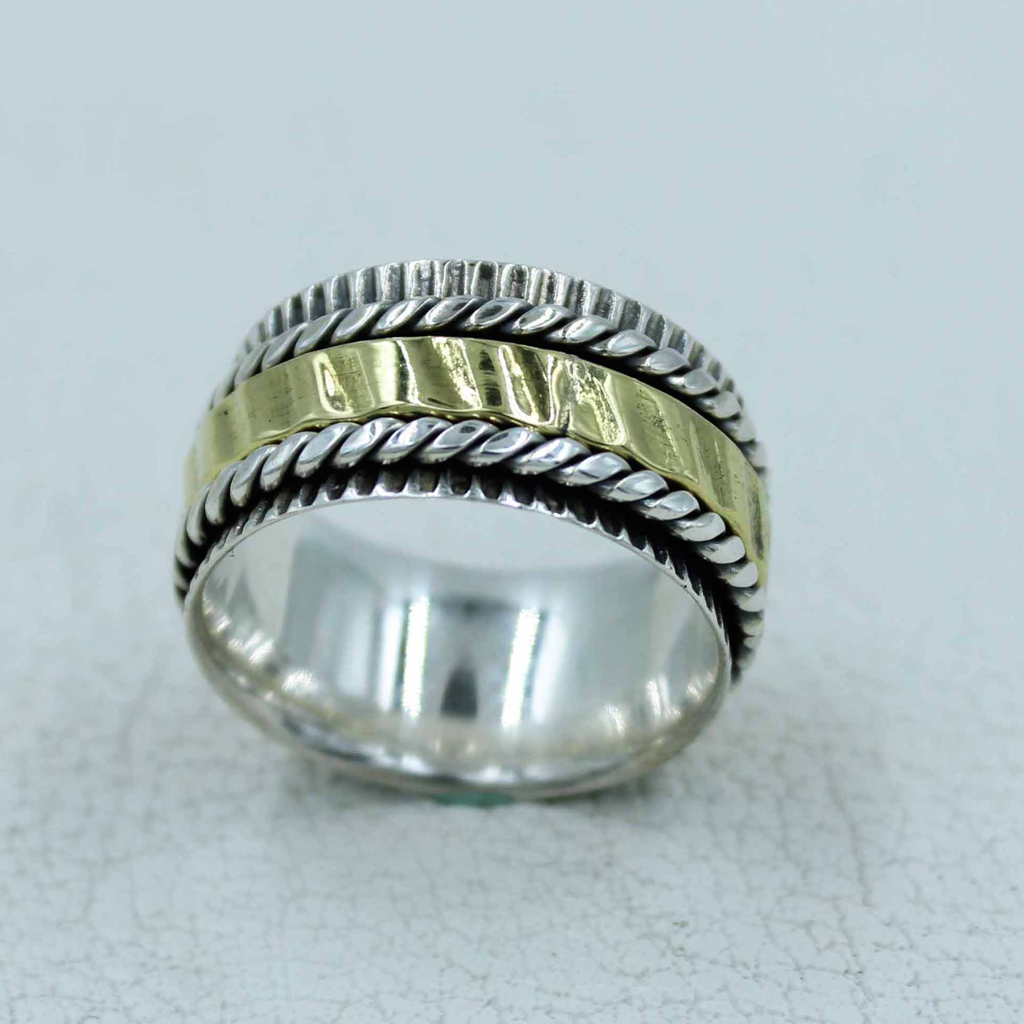 Spinner Band Ring Two Tone 925 Sterling Silver