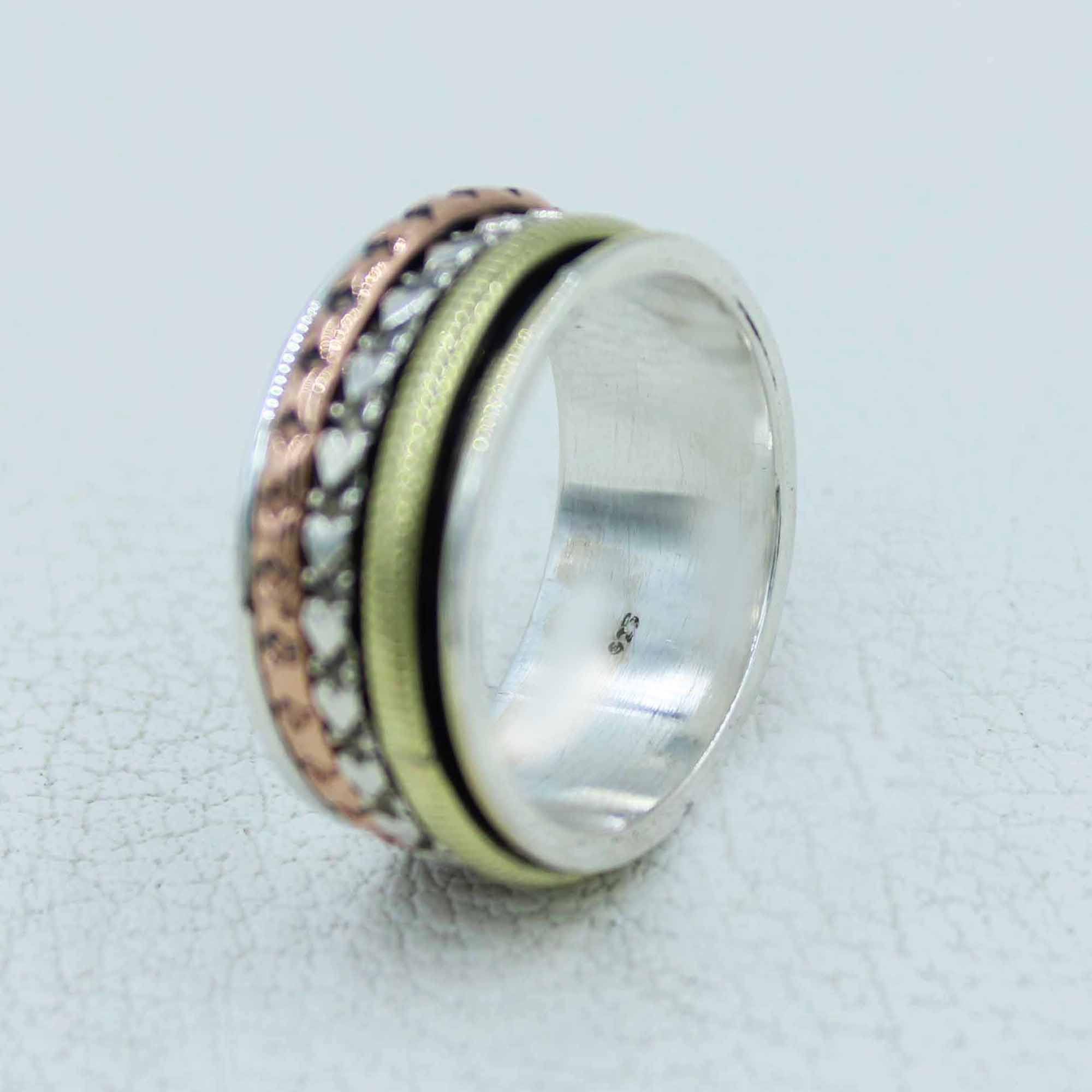 Amazing Spinner Band Three-Tone 925 Sterling Silver Ring