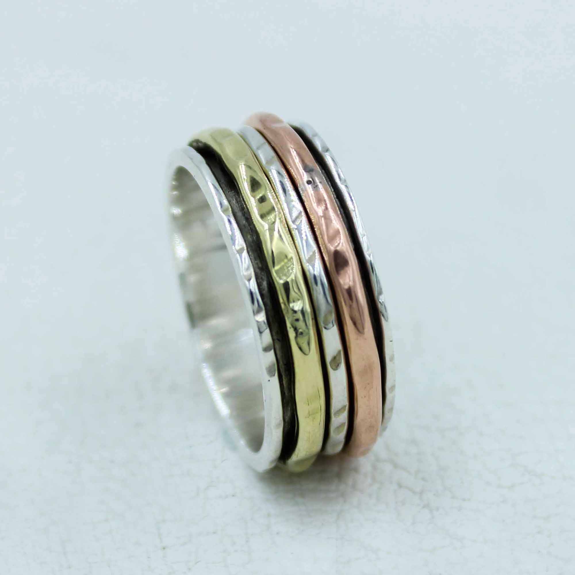 Triple Tone 925 Sterling Silver Band Ring - Spinner Ring