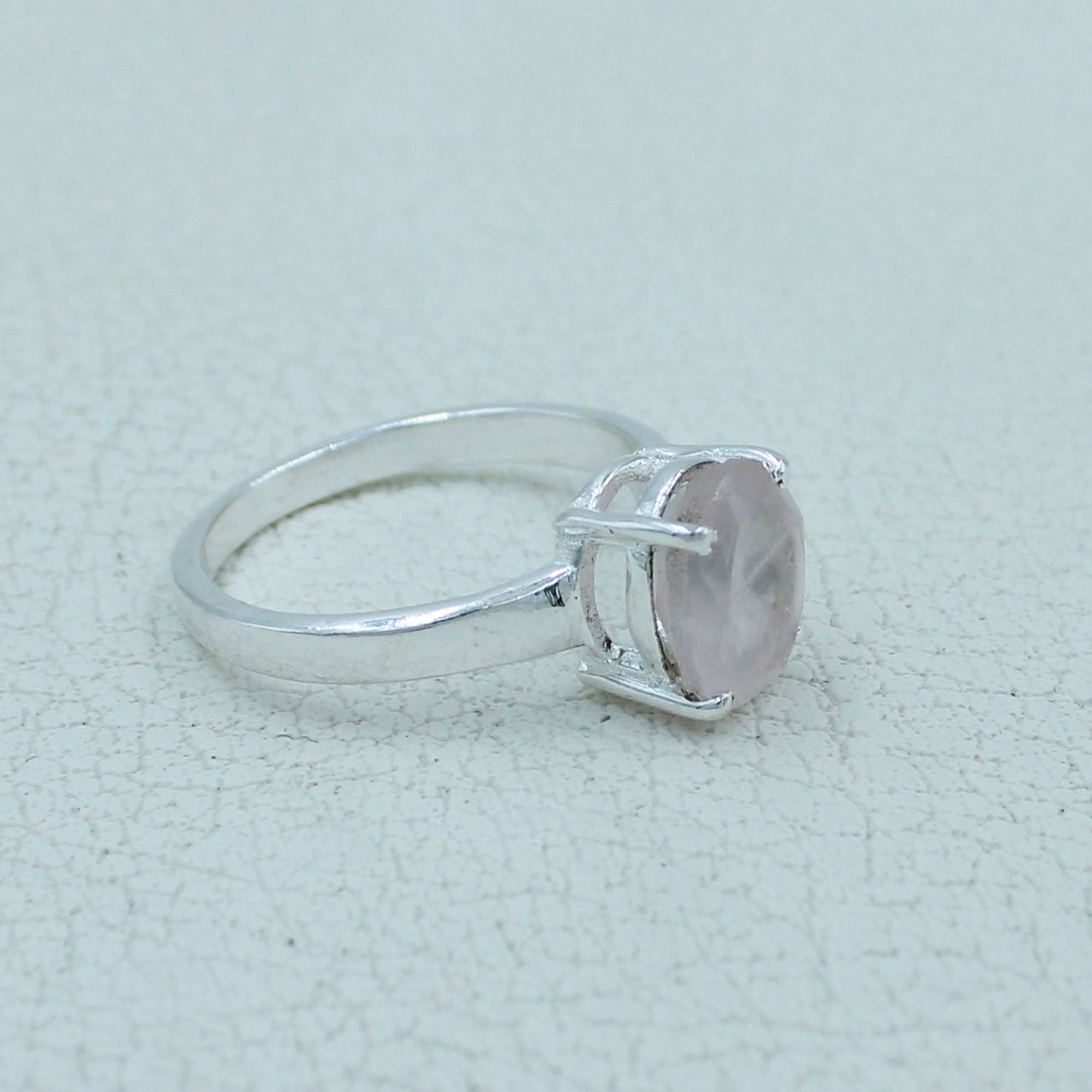 Rose Quartz Ring - Oval Cut Rose Quartz Silver Ring