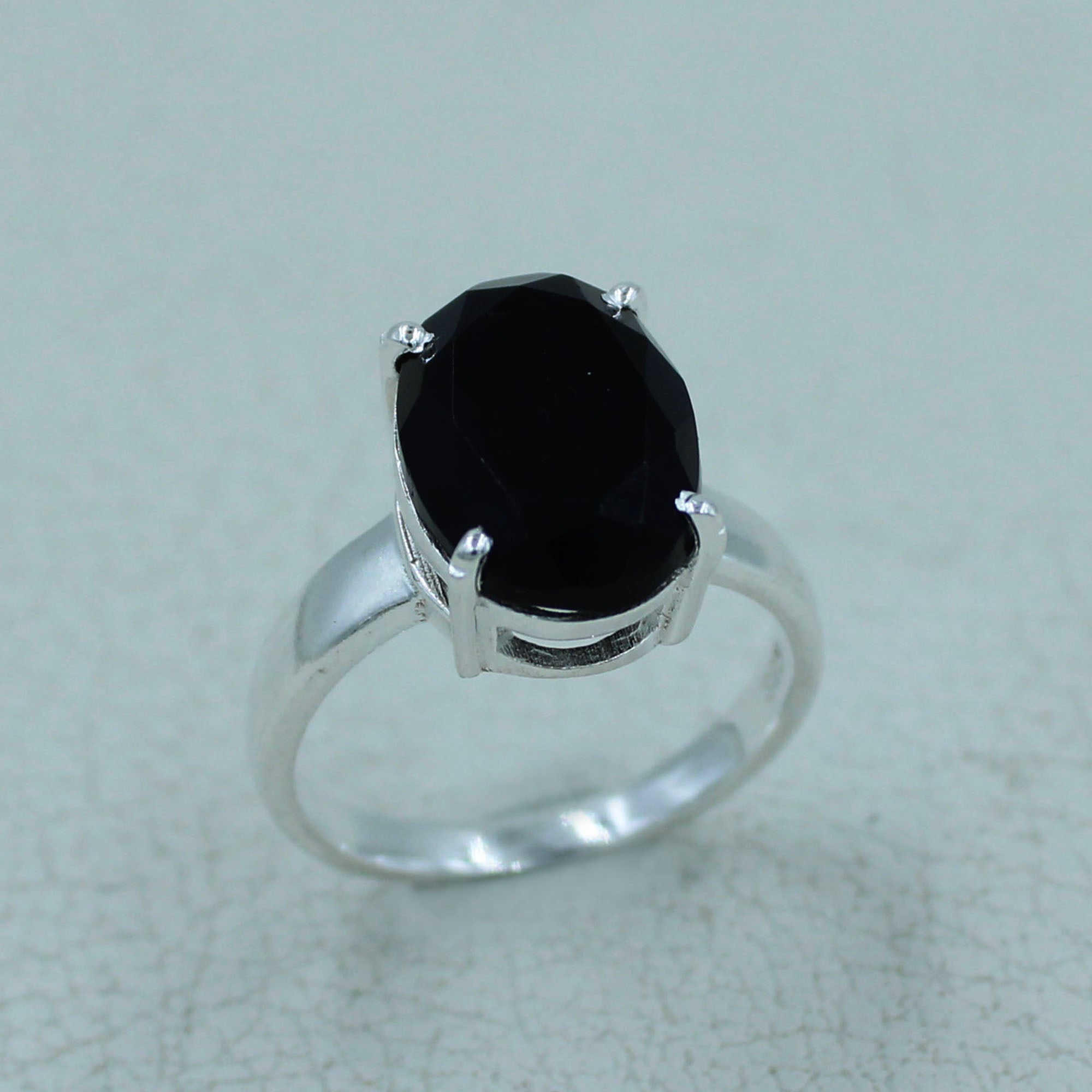 Black Onyx Oval Cut Silver Ring -  Size 6 to 9