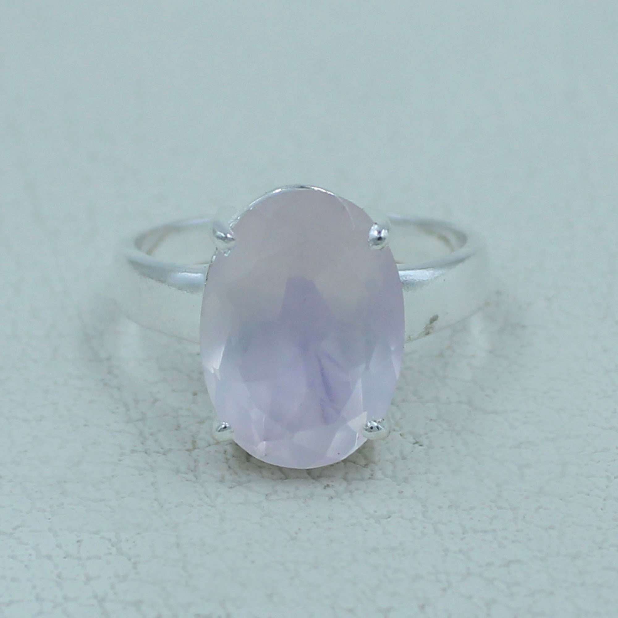 Pink Rose Quartz Sterling Silver Ring