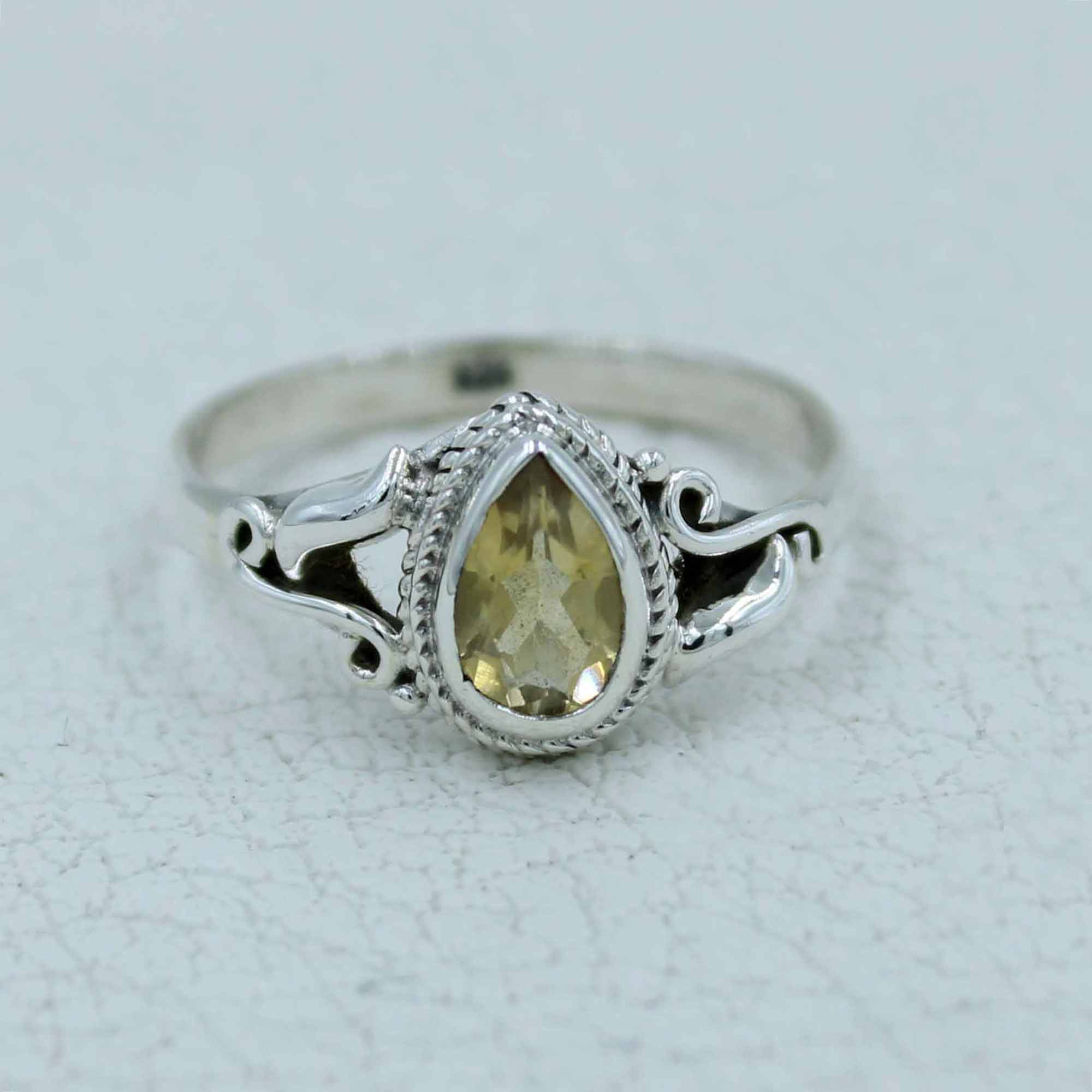 Solitaire Citrine Engagement Ring in Sterling Silver