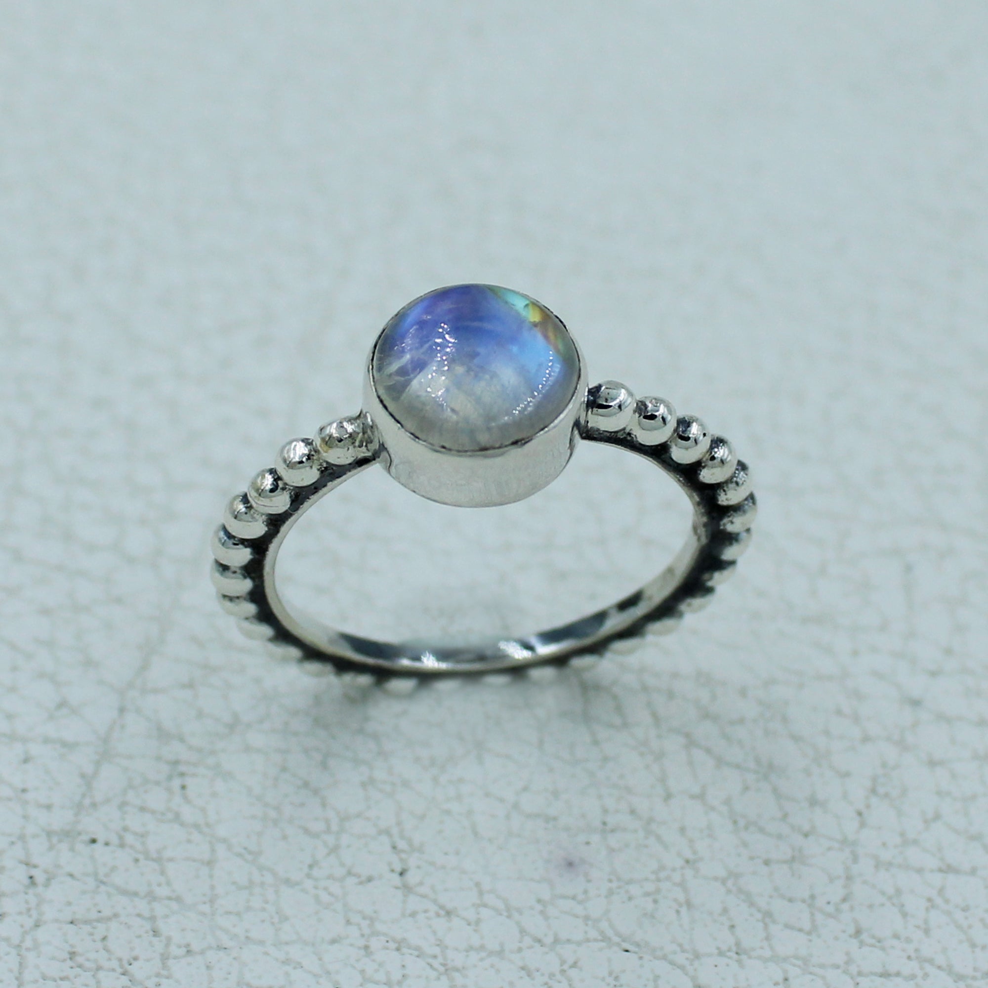 Rainbow Moonstone Ring 925 Solid Silver Ring