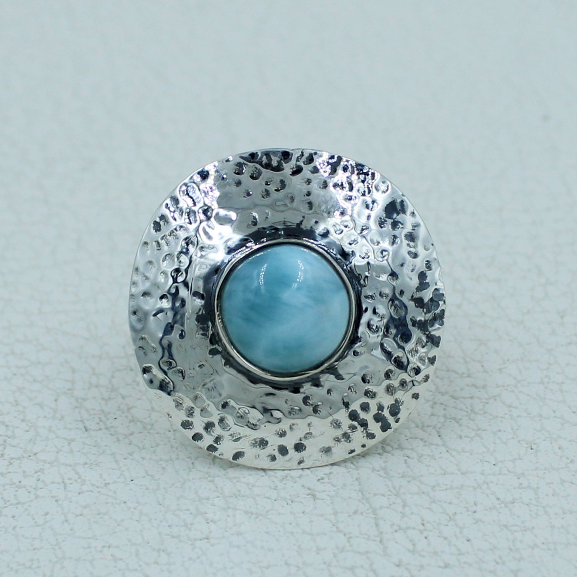 Blue Larimar Sterling Silver Ring - Handmade Jewelry