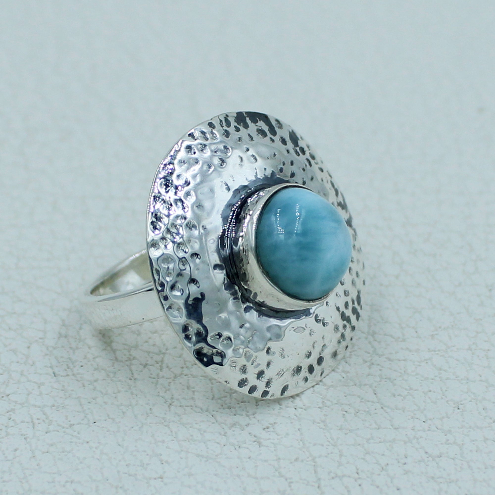Blue Larimar Sterling Silver Ring - Handmade Jewelry