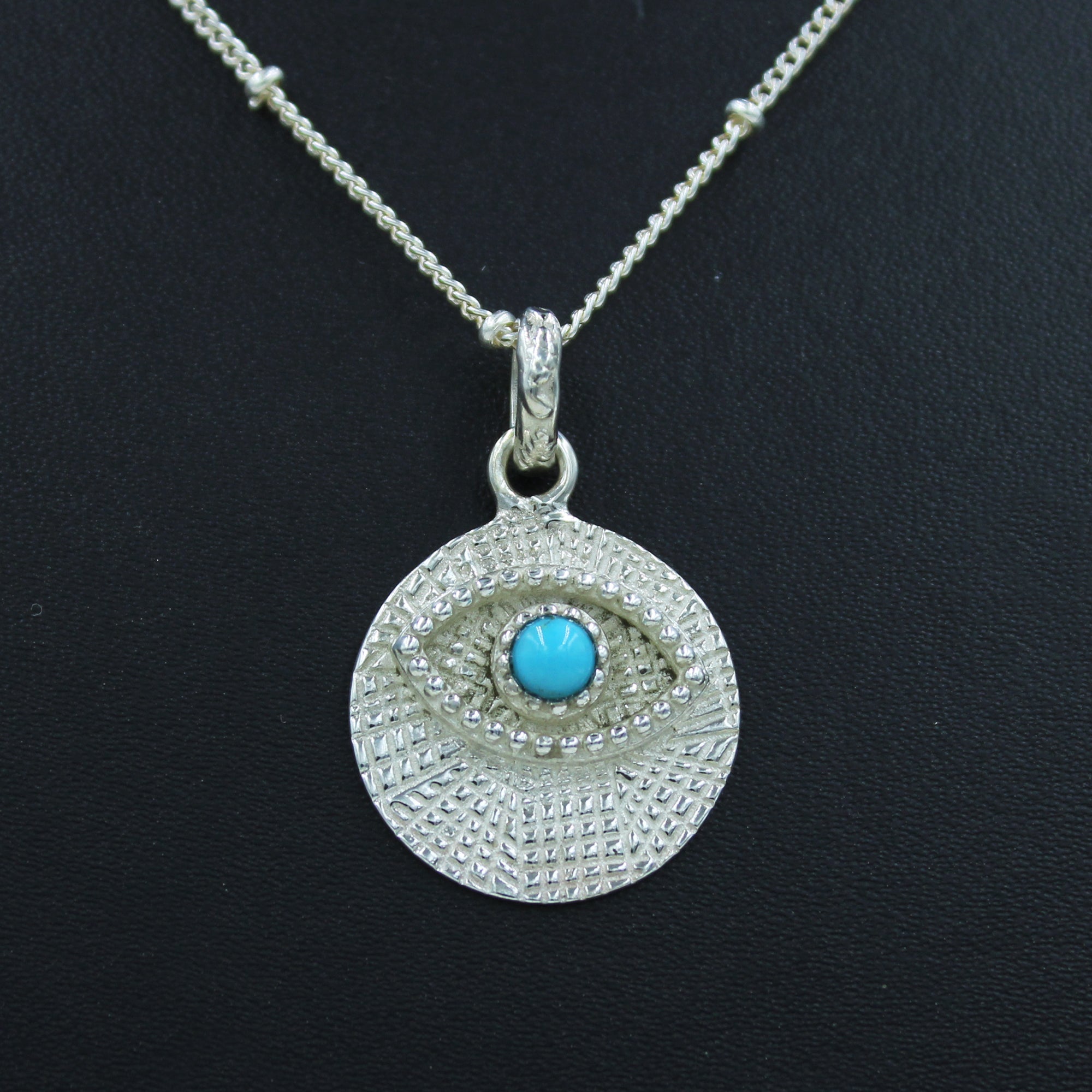 Turquoise Evil Eye Pendant - Turquoise Sterling Silver Jewelry