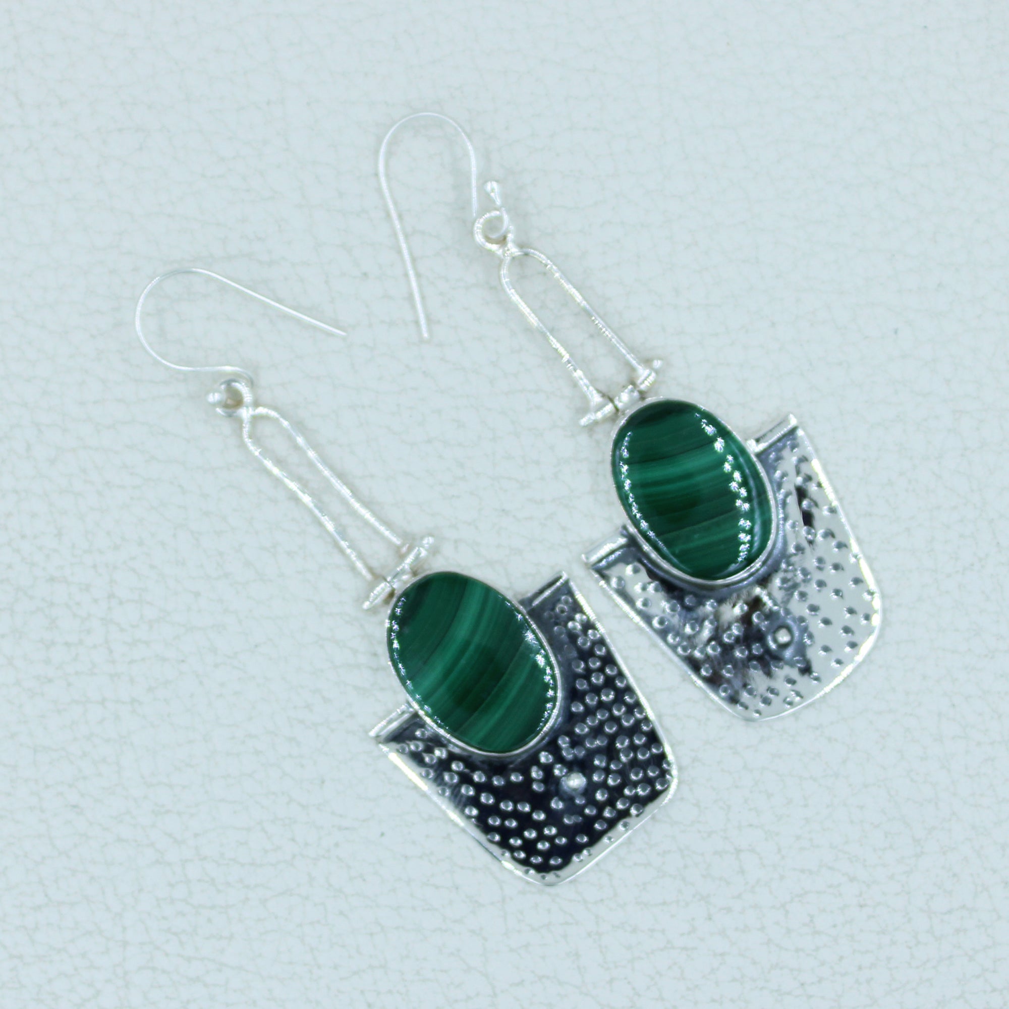 Malachite Gemstone 925 Sterling Silver Drop Earrings