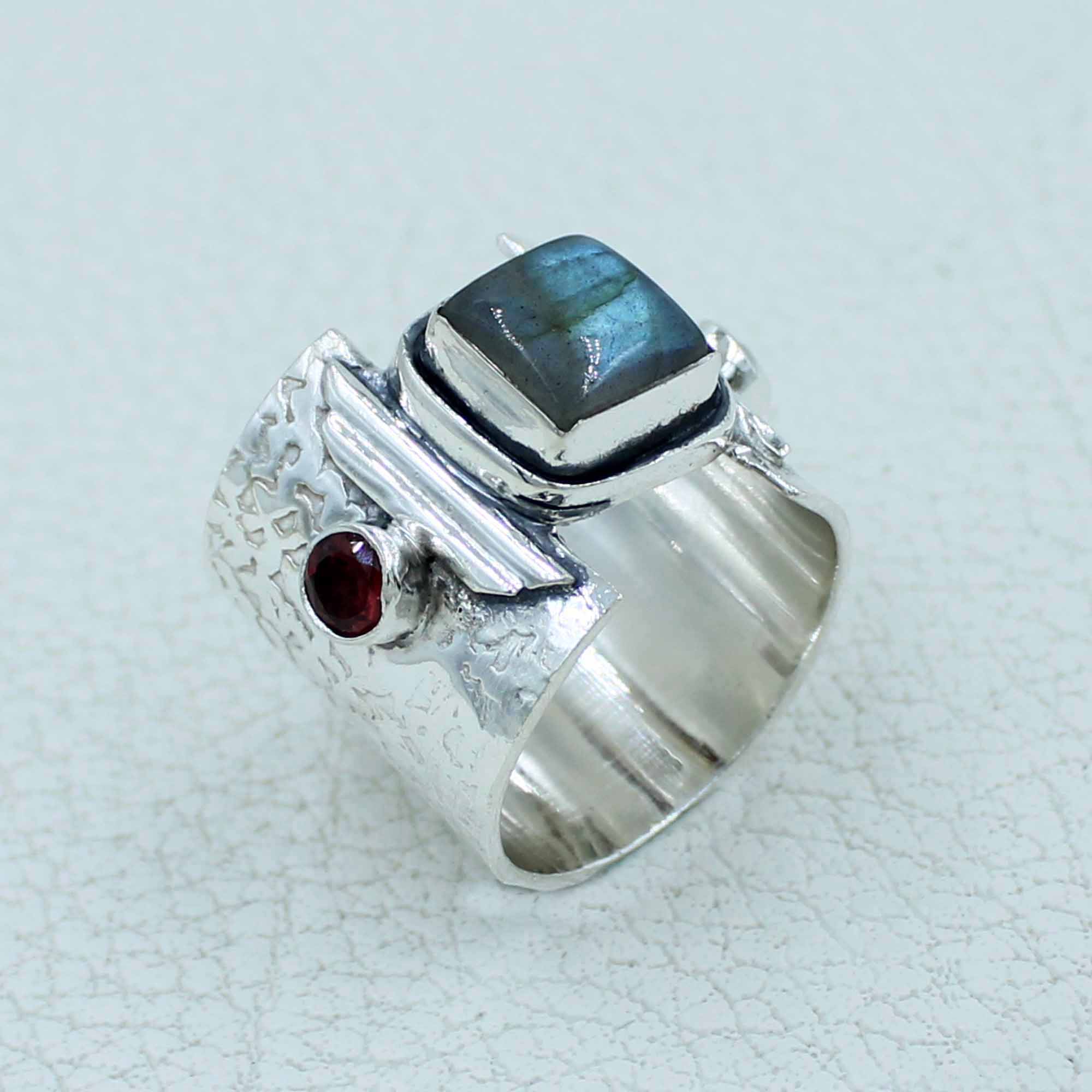 Labradorite Gemstone Silver Textured Ring
