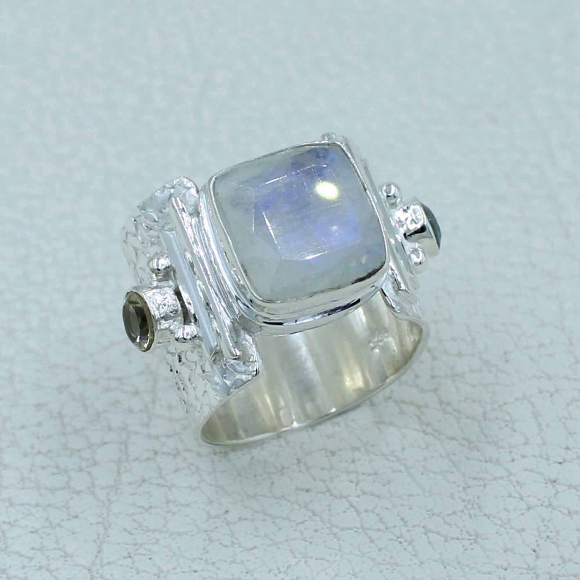 Designer Texture Silver 925 Sterling Moonstone Ring
