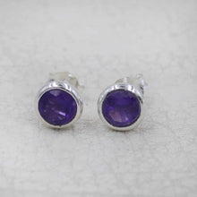 Wholesale 925 Sterling Silver Round Amethyst Stud Earrings | Natural Gemstone Bezel Set