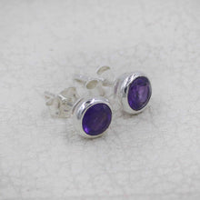 Wholesale 925 Sterling Silver Round Amethyst Stud Earrings | Natural Gemstone Bezel Set
