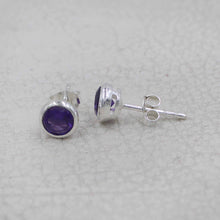 Wholesale 925 Sterling Silver Round Amethyst Stud Earrings | Natural Gemstone Bezel Set