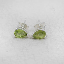 Wholesale 925 Sterling Silver Pear Peridot Stud Earrings | Natural Gemstone Prong Set