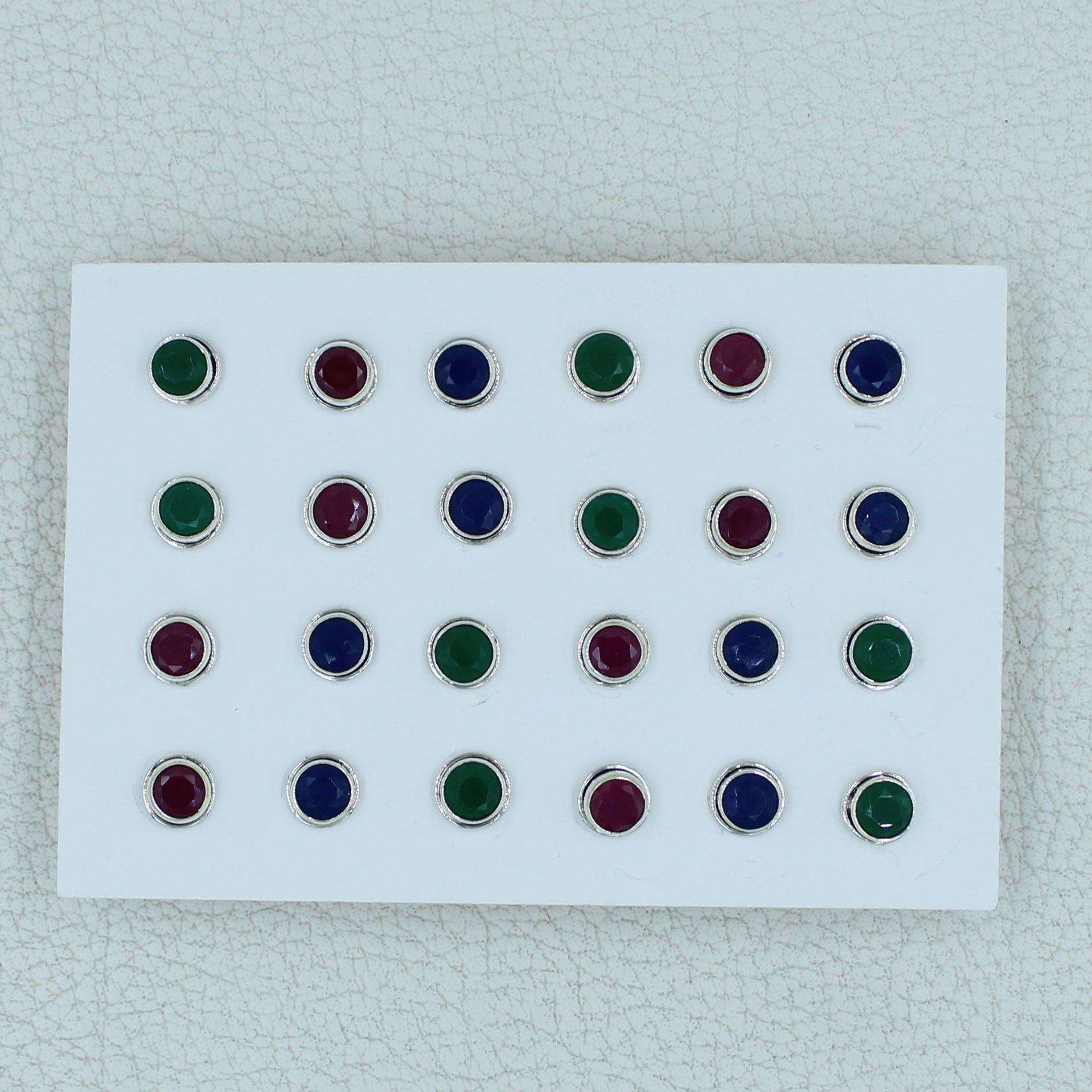 Round Ruby, Emerald, Sapphire Studs Earrings