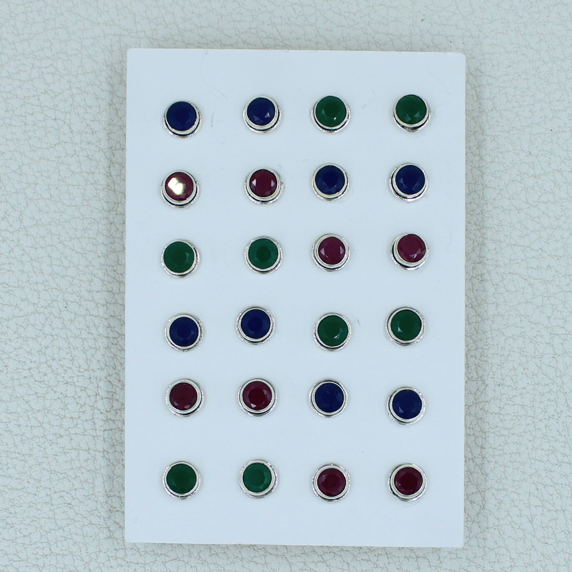 Round Ruby, Emerald, Sapphire Studs Earrings