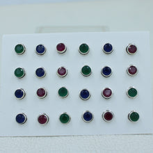 Round Ruby, Emerald, Sapphire Studs Earrings