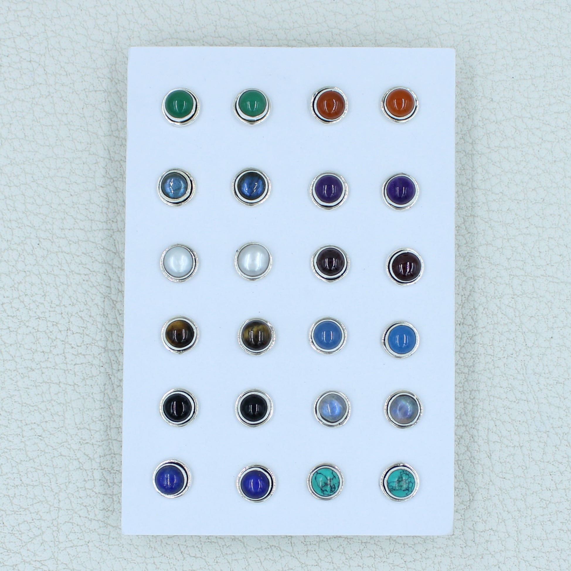 12 Pair Multi Gemstone Studs - 925 Silver Women Jewelry