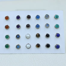 12 Pair Multi Gemstone Studs - 925 Silver Women Jewelry