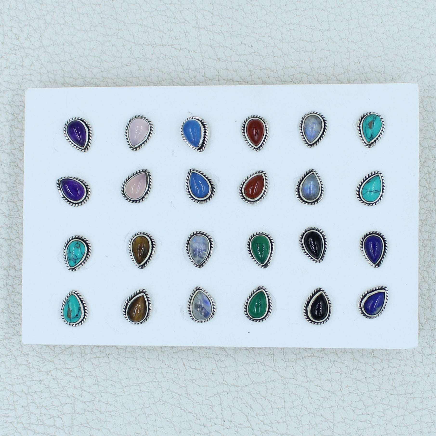 12 Pair Gemstone Studs Earrings - 925 Silver Jewelry